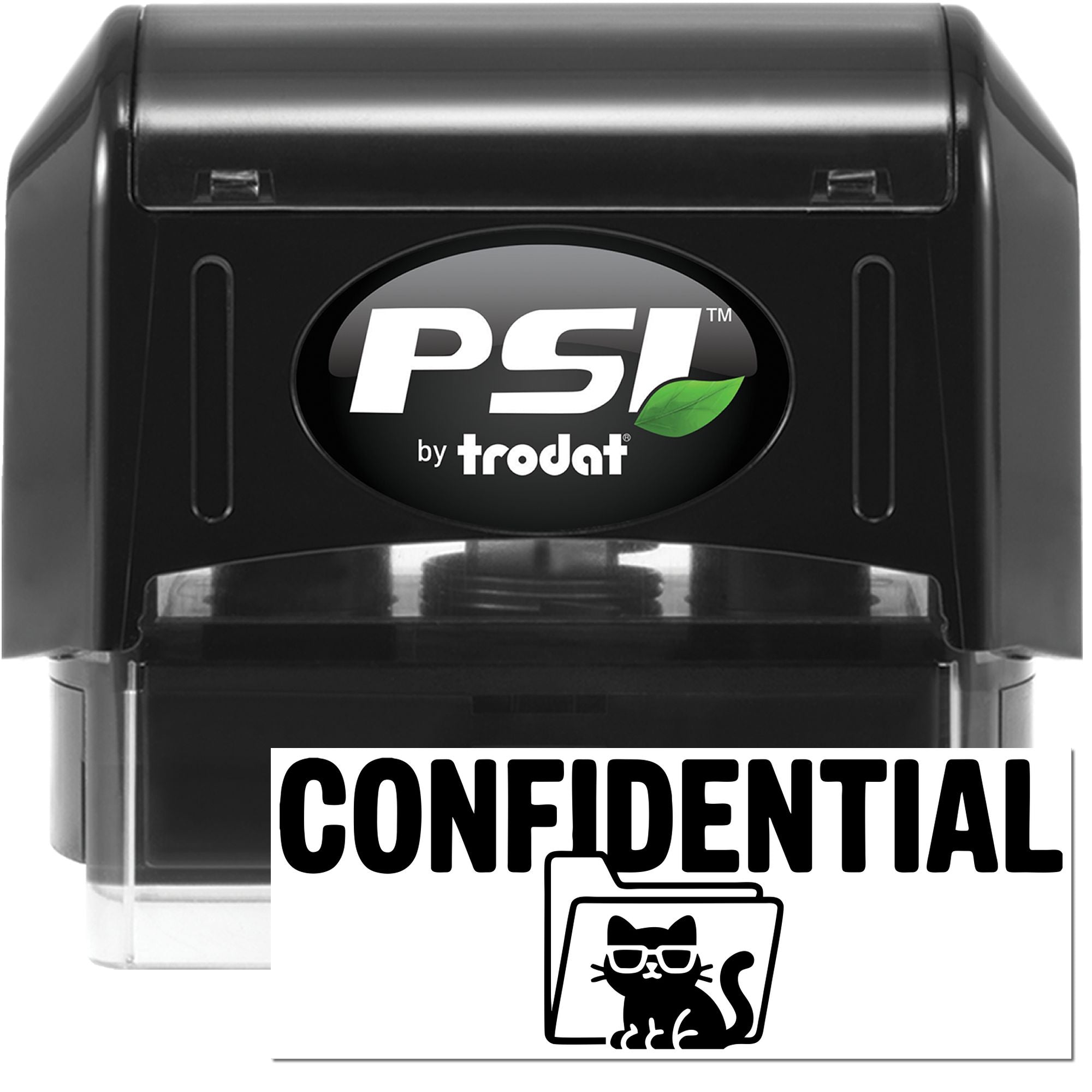 PSI by Trodat self-inking rubber stamp for confidential documents, with bold CONFIDENTIAL imprint.