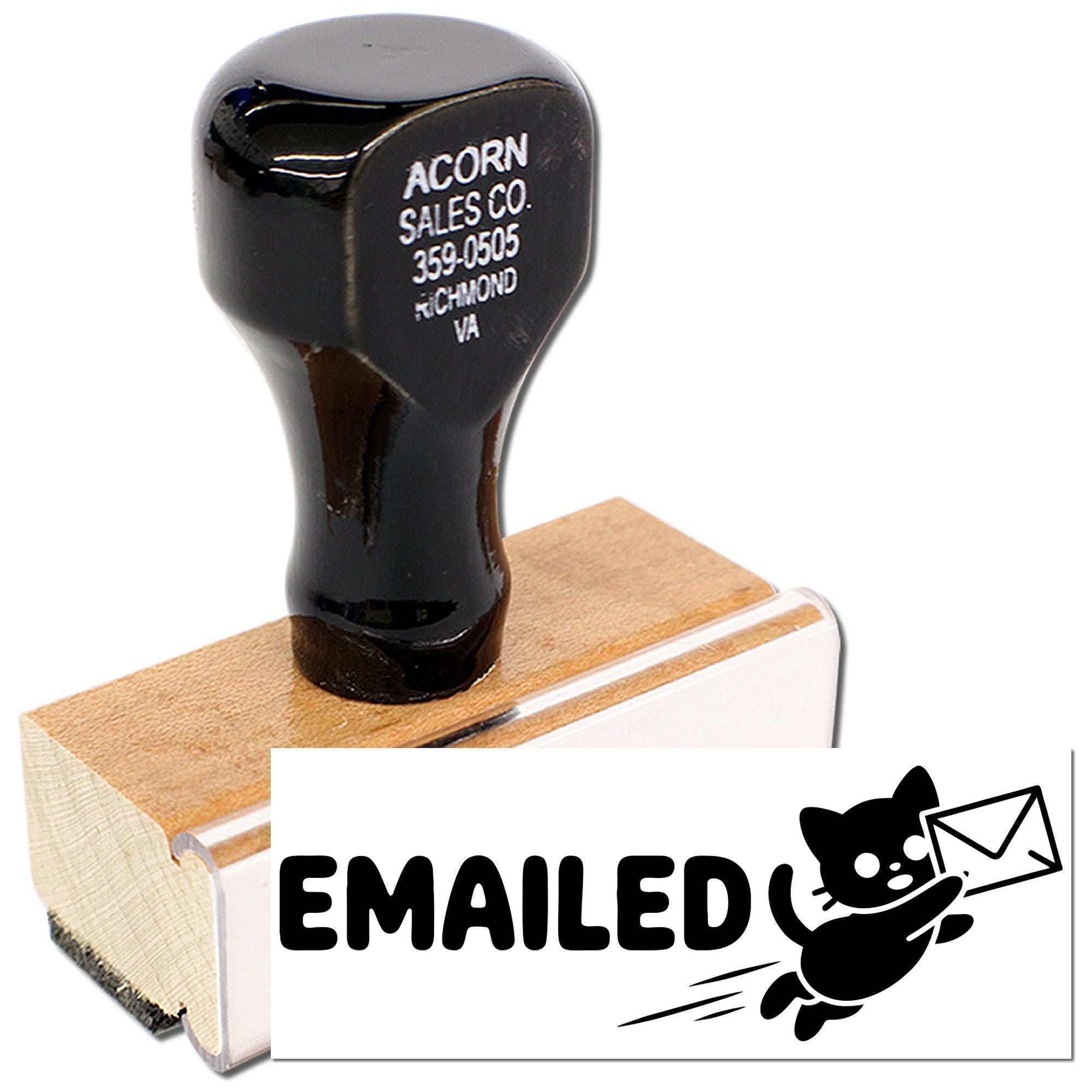Custom rubber stamp with EMAILED imprint for office mail processing, document tracking, and record keeping.