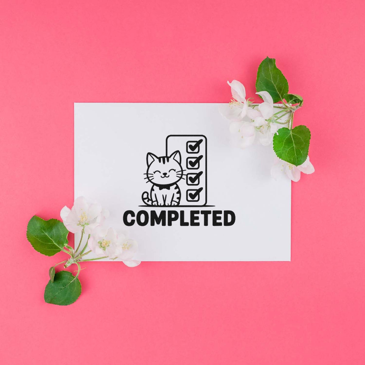 Completed rubber stamp design with cat checklist icon for task tracking and planner use