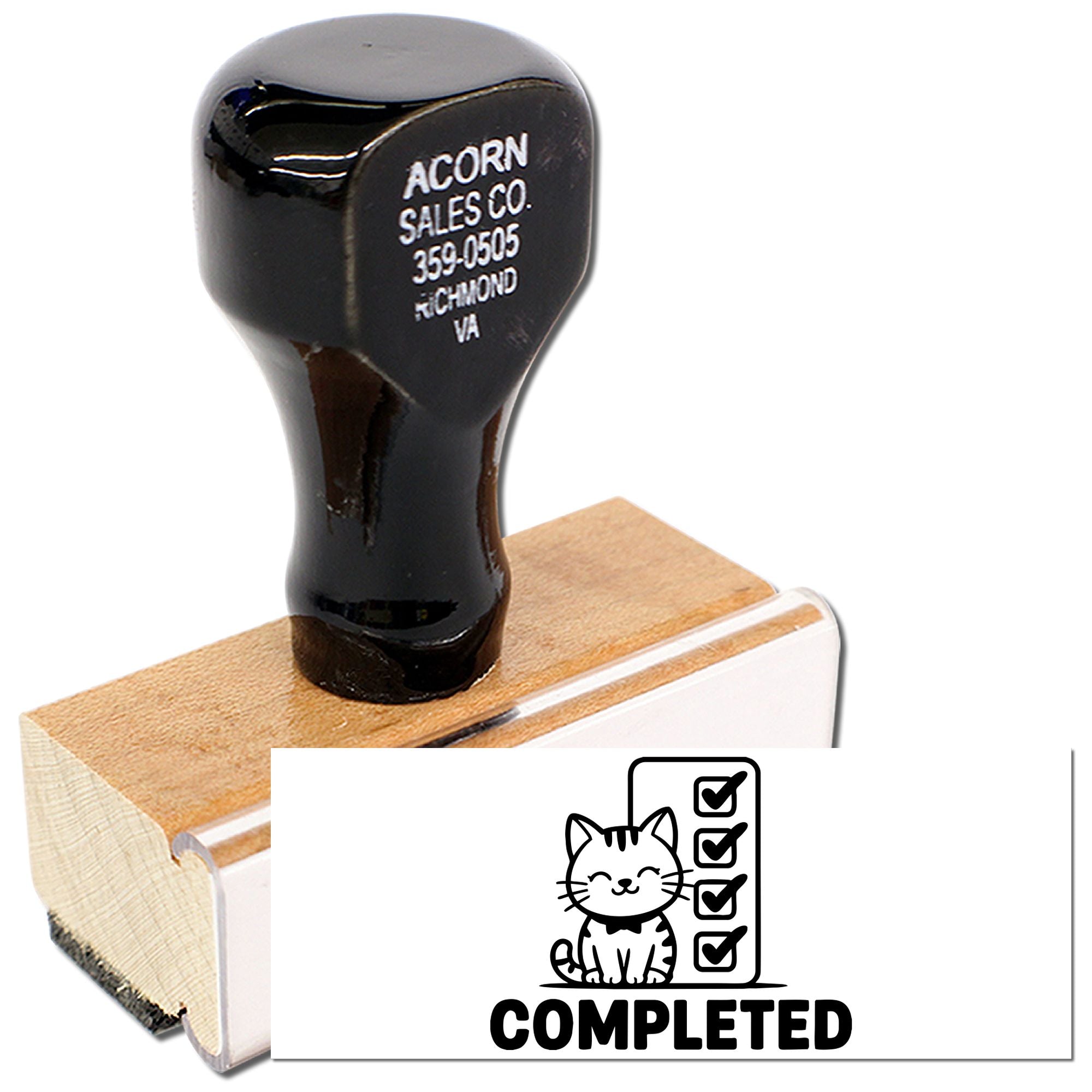 Custom rubber stamp with completed cat checklist design for planners, classrooms, and office task tracking.