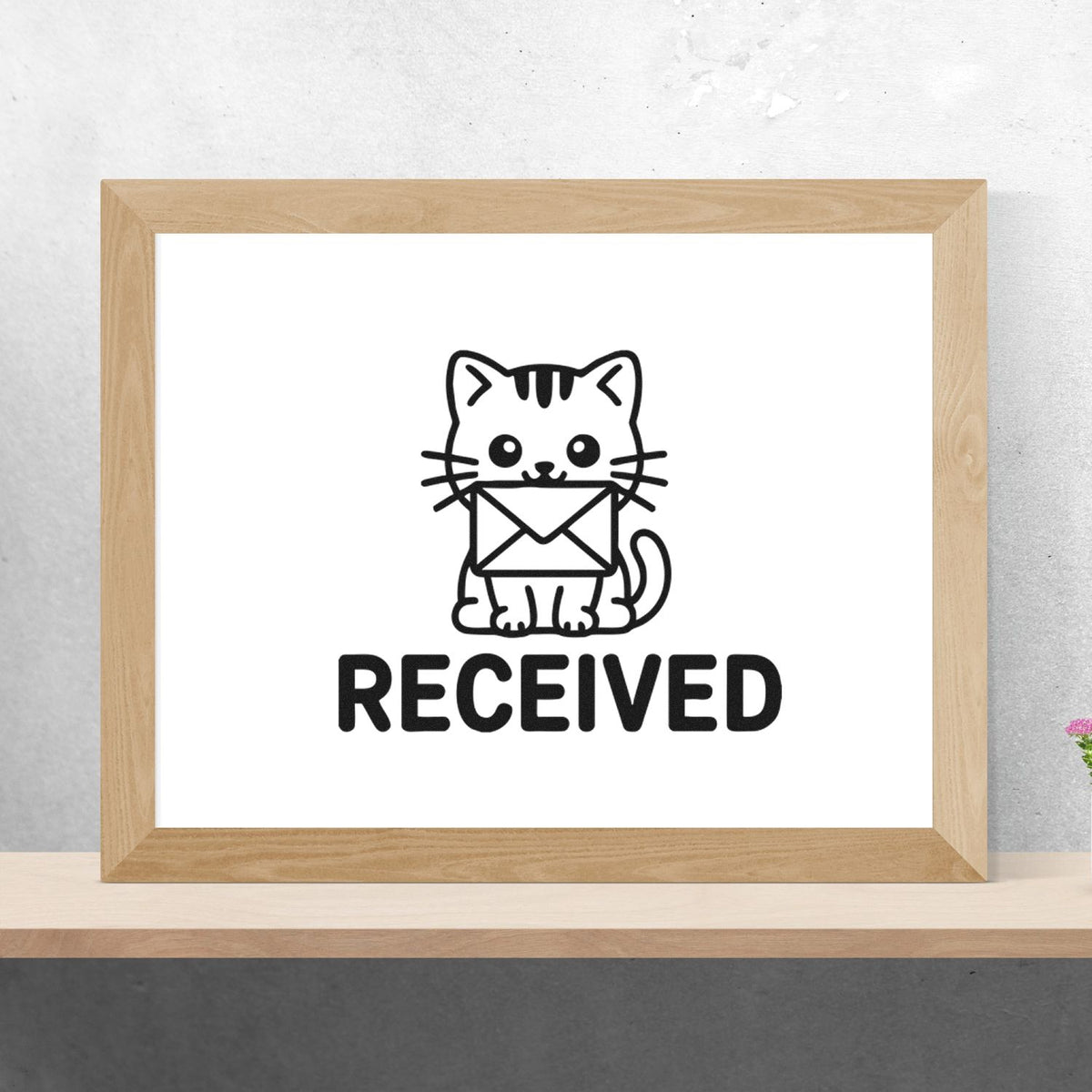 Cat with envelope Received rubber stamp design for office mail, packaging, and craft use.
