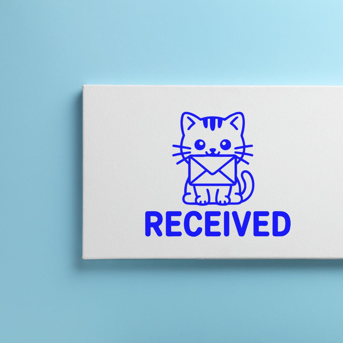 Cat received rubber stamp with envelope icon for marking mail, packages, and office documents as received.