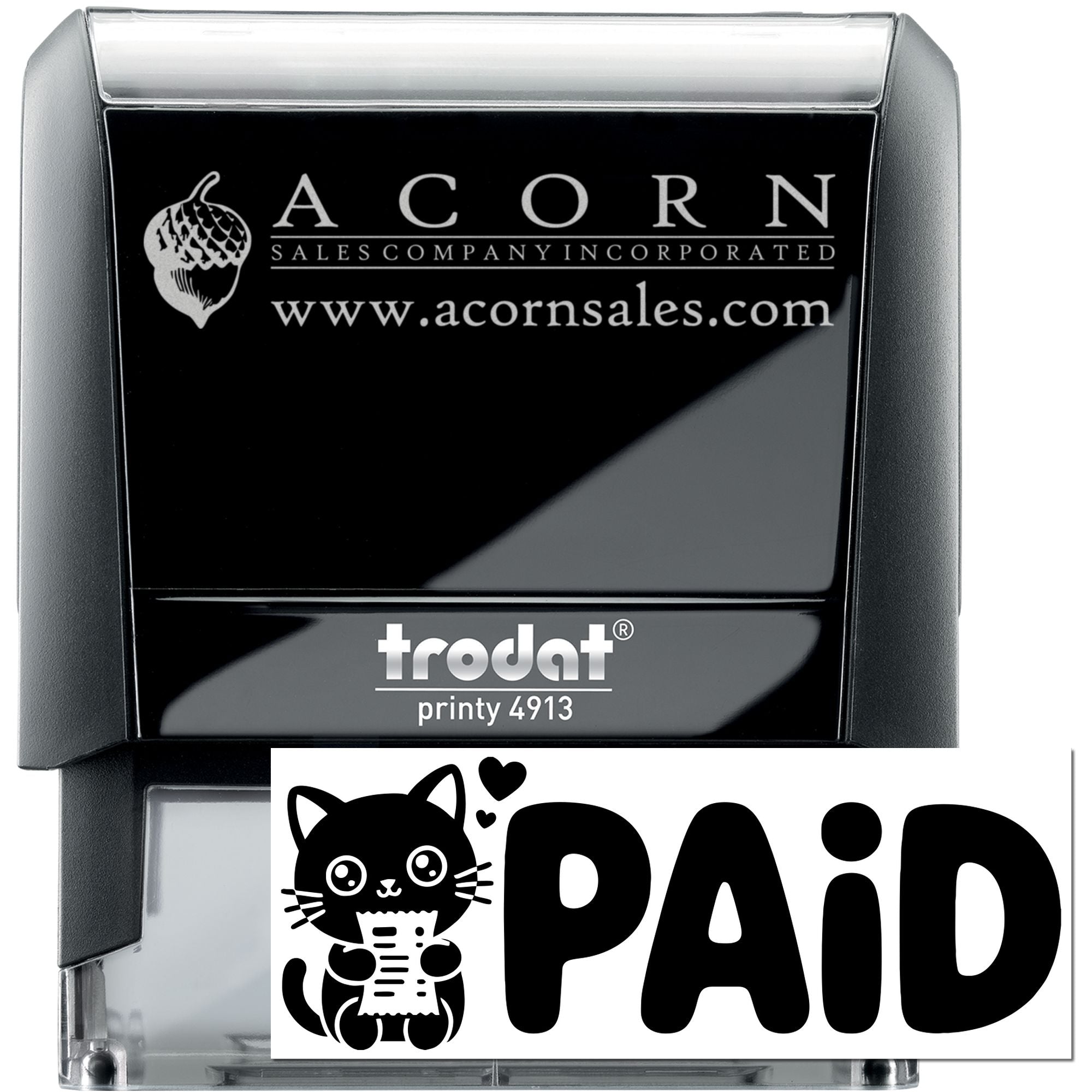 Trodat Printy 4913 self-inking rubber stamp with ACORN Sales logo and PAID imprint for business use