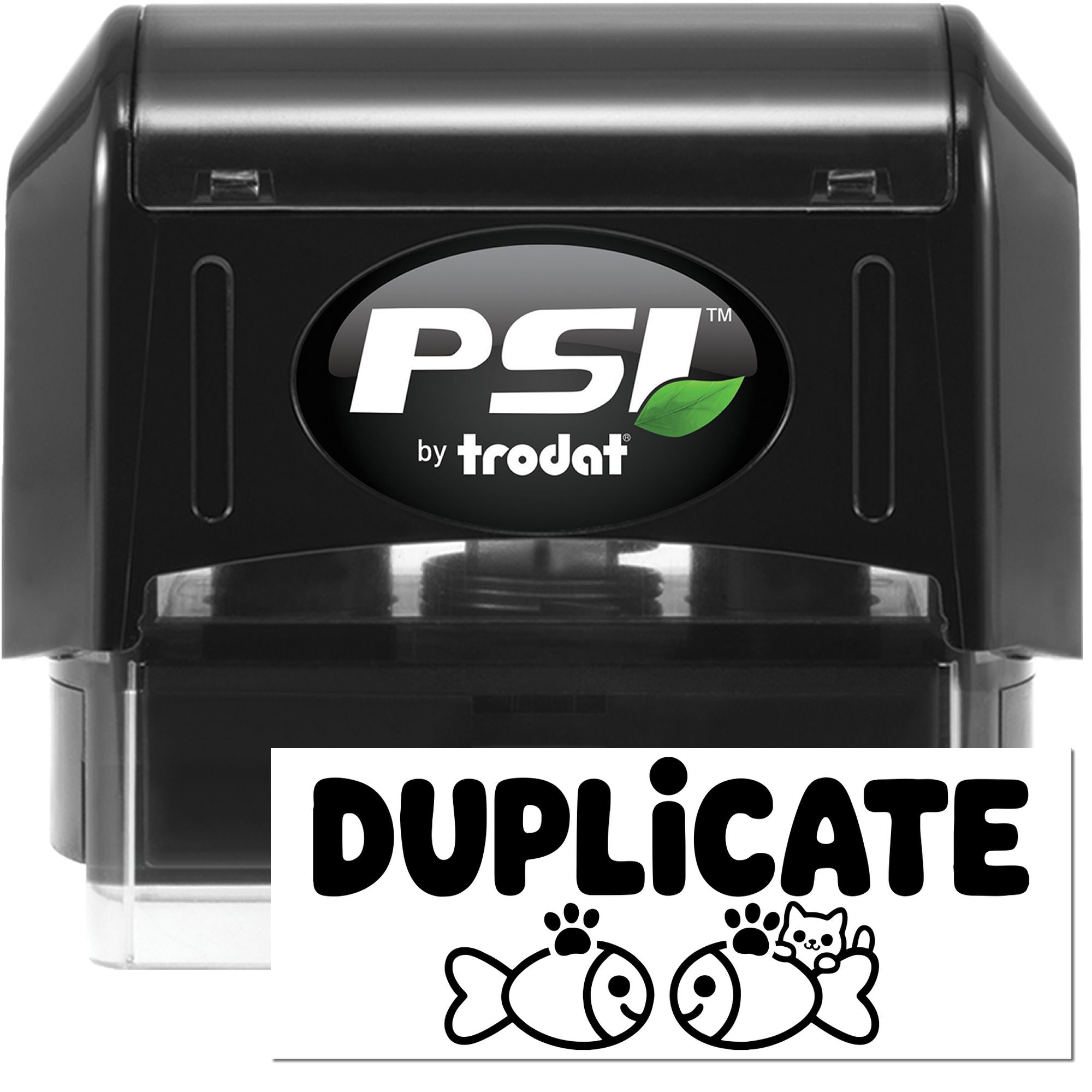 PSI by Trodat self-inking duplicate rubber stamp with fish icon, ideal for marking duplicate documents.