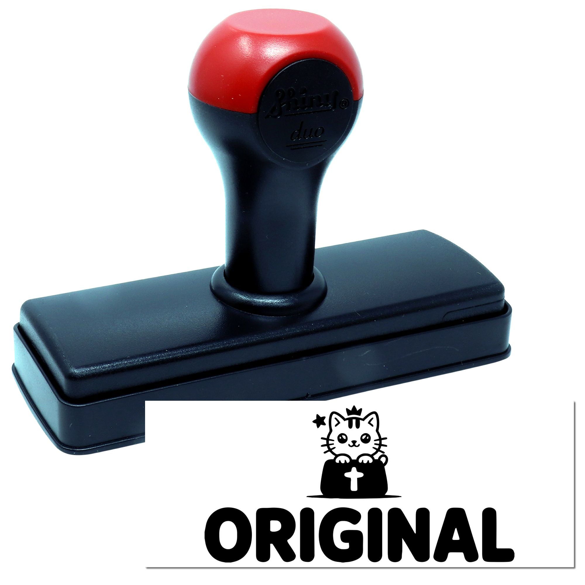 Original cat logo self-inking rubber stamp for custom branding, packaging, and craft projects.