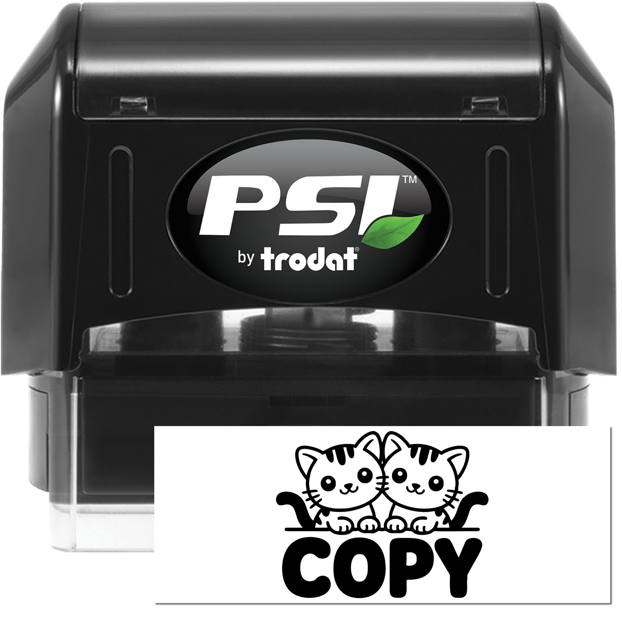 PSI by Trodat self-inking rubber stamp with custom COPY cat design for office document marking.