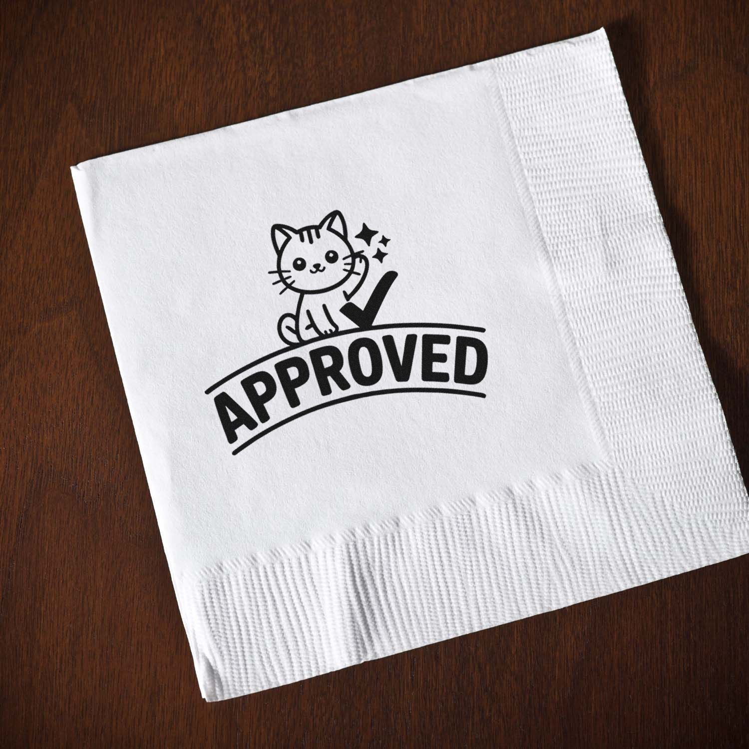 Custom approved rubber stamp design with cat icon for office, packaging, and crafting.