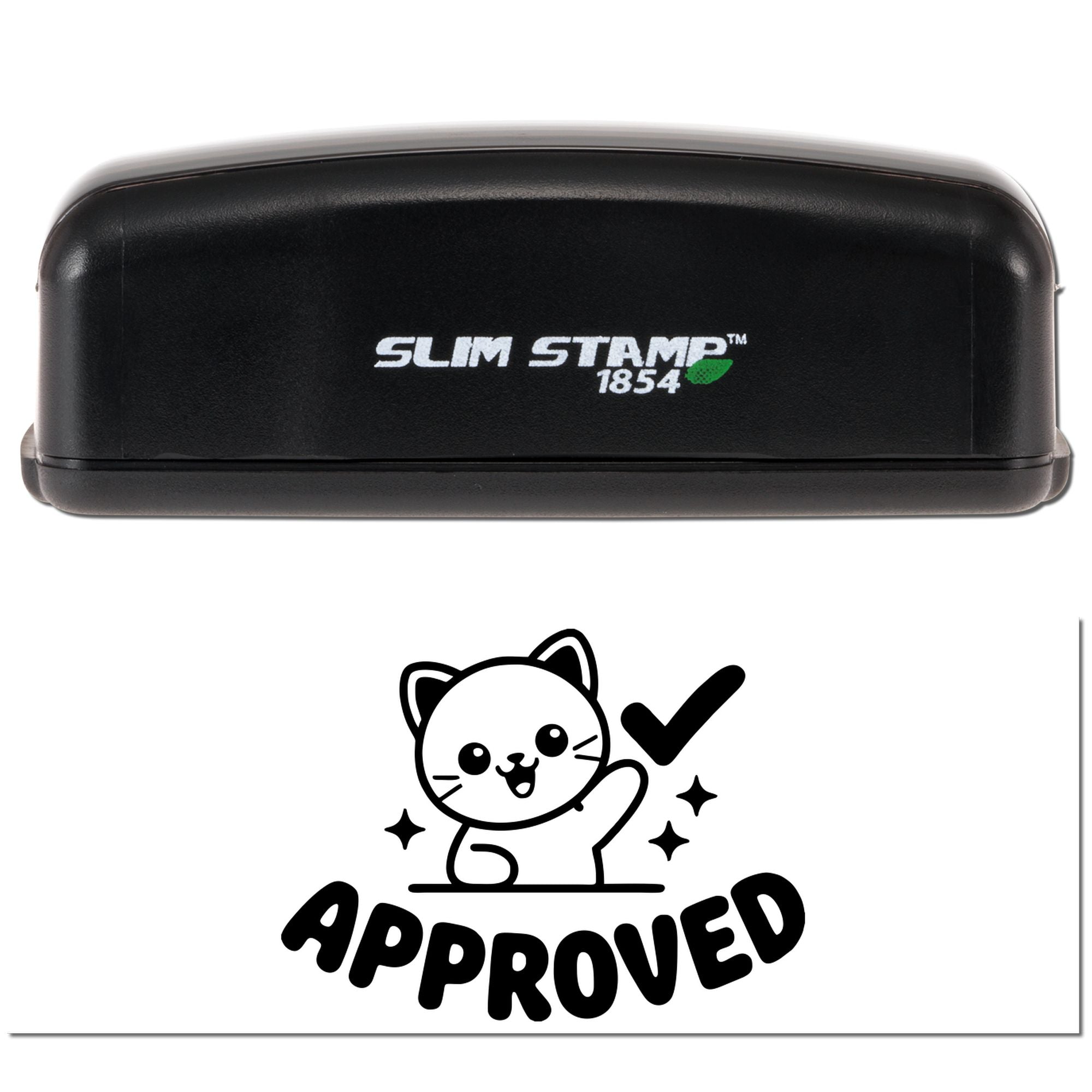 Slim Stamp 1854 rubber stamp with cat approved design, perfect for document approval marks and pet-themed crafts.
