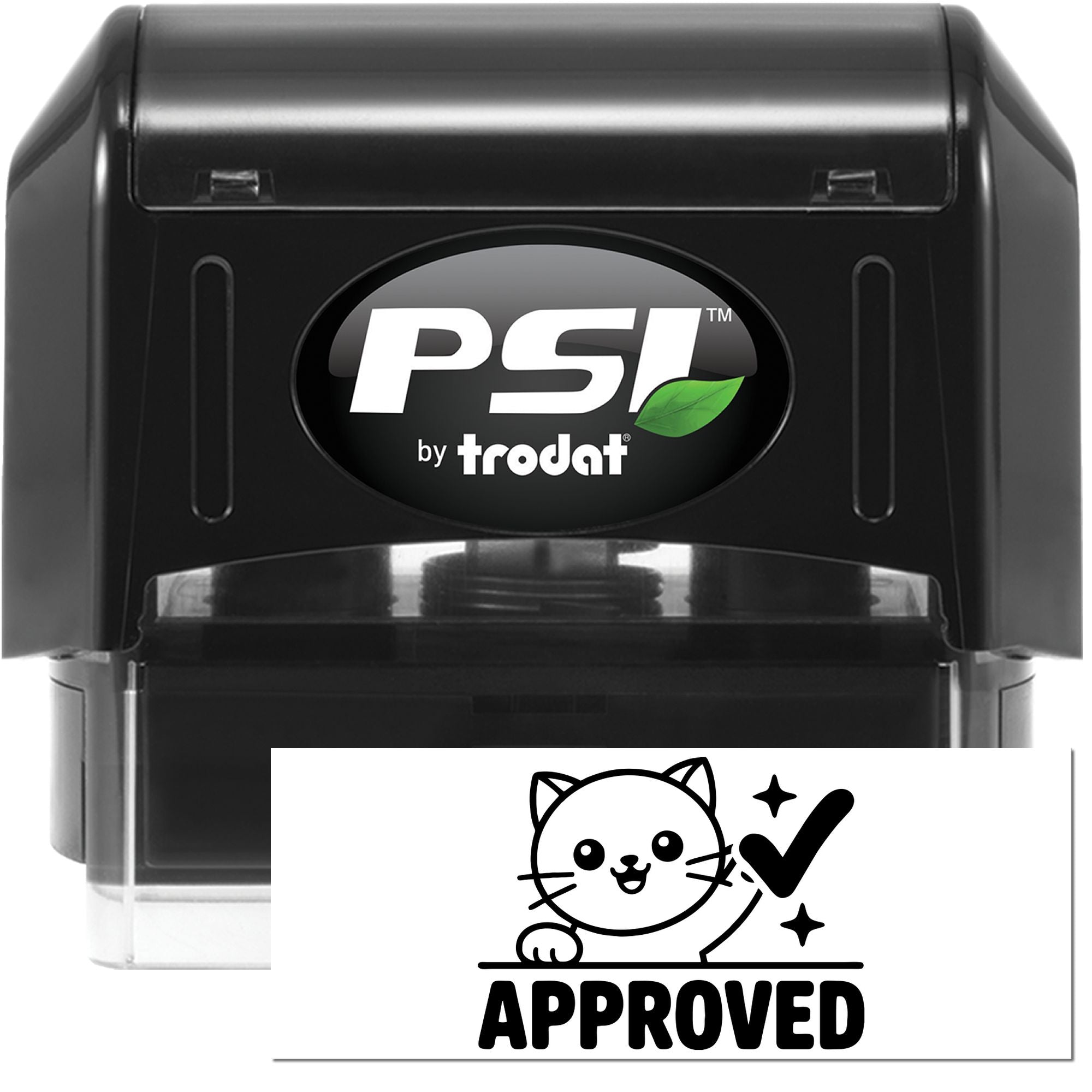 PSI by Trodat self-inking rubber stamp with approved cat design for office documents, forms, and packaging