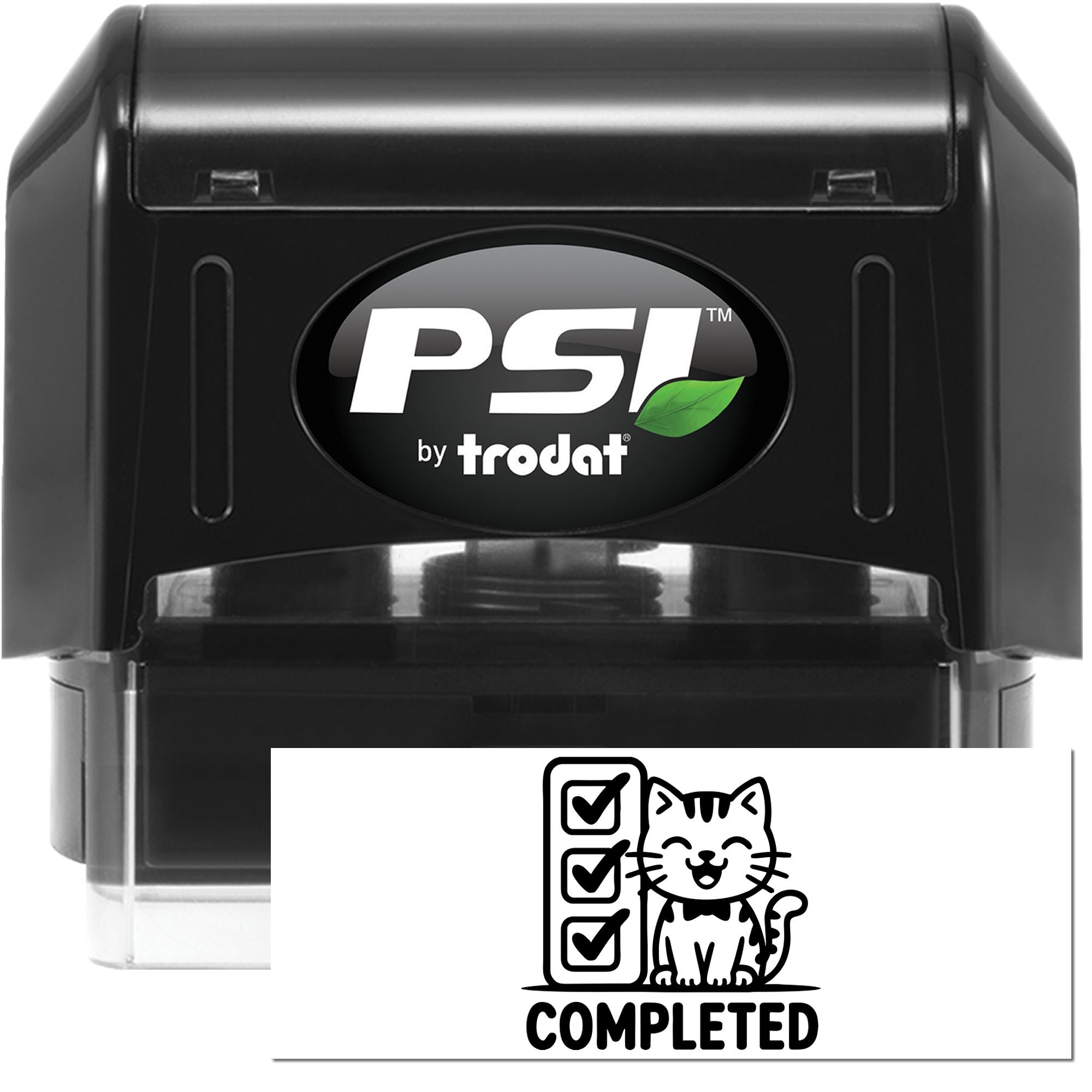 PSI by Trodat self-inking rubber stamp featuring a completed cat checklist design impression