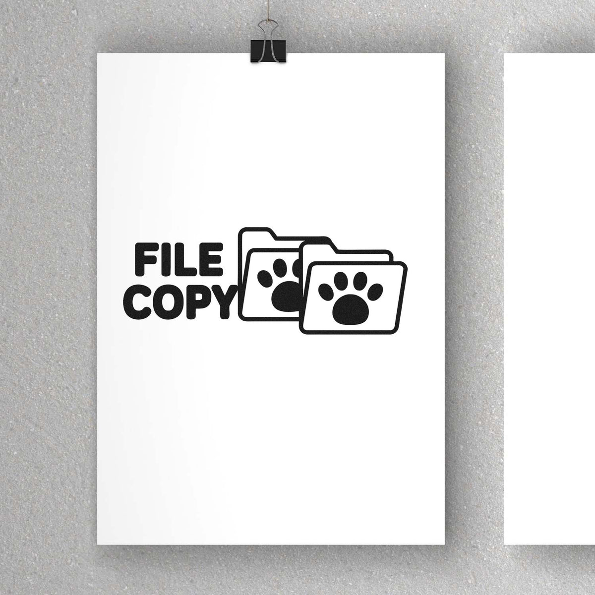File Copy rubber stamp design with paw print folder icons for pet records, office filing, and document organization.