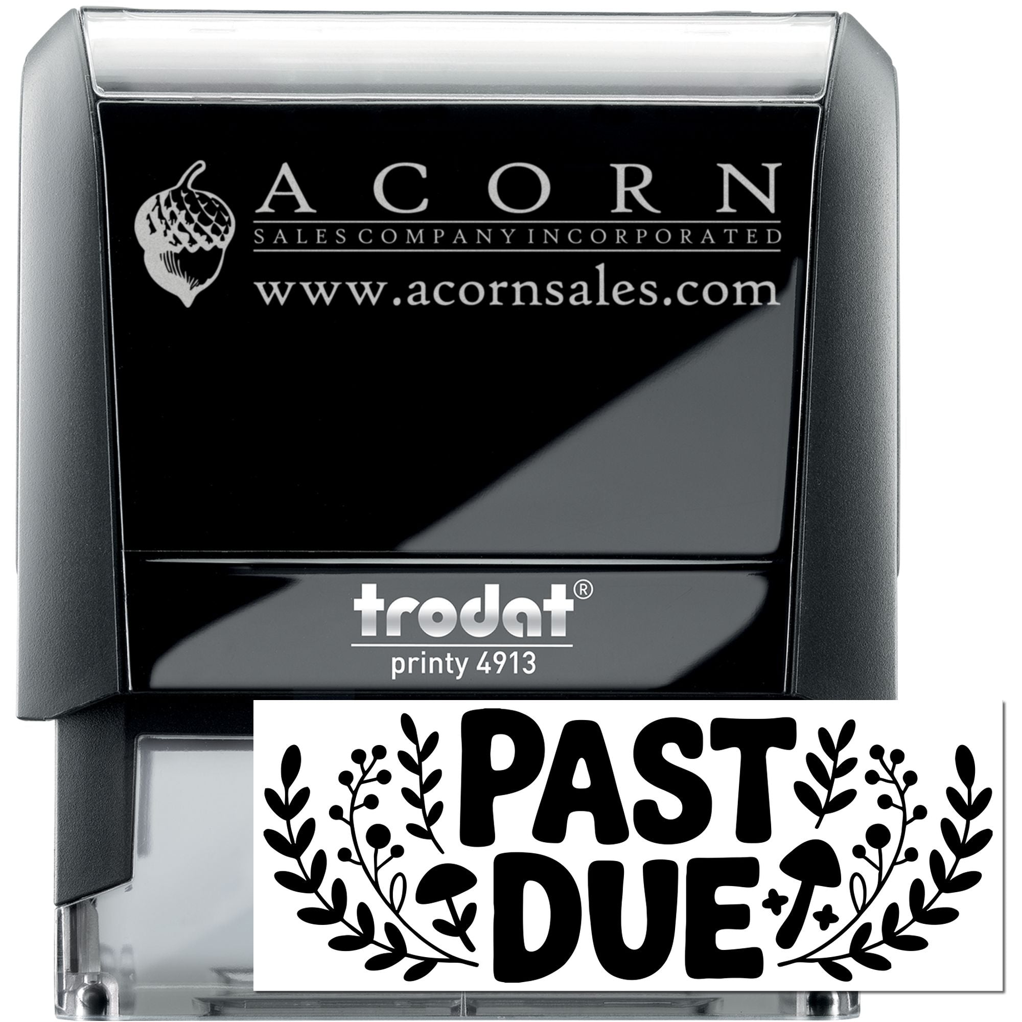 Custom self-inking rubber stamp with PAST DUE design, Trodat Printy 4913, ideal for overdue billing and office use.