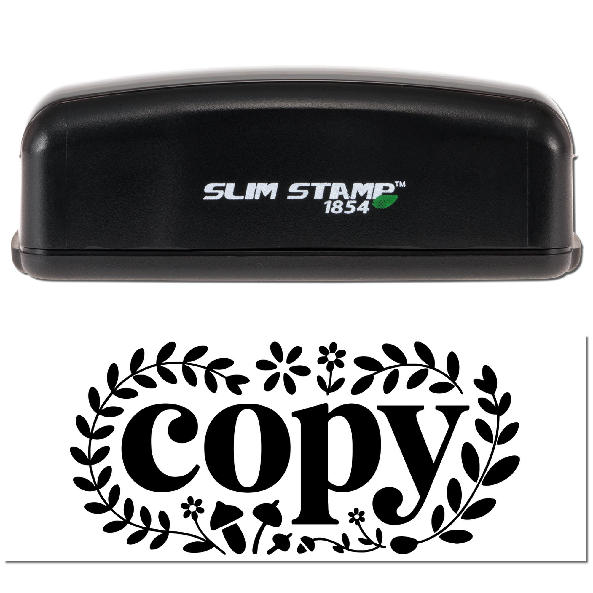 Slim Stamp 1854 rubber stamp with decorative floral copy design for document marking