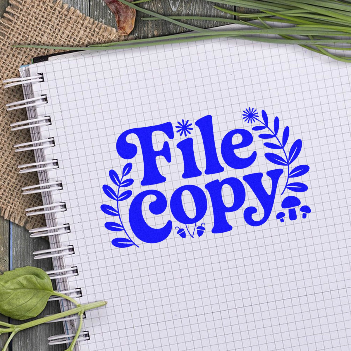 Floral File Copy rubber stamp design for office document labeling and file organization