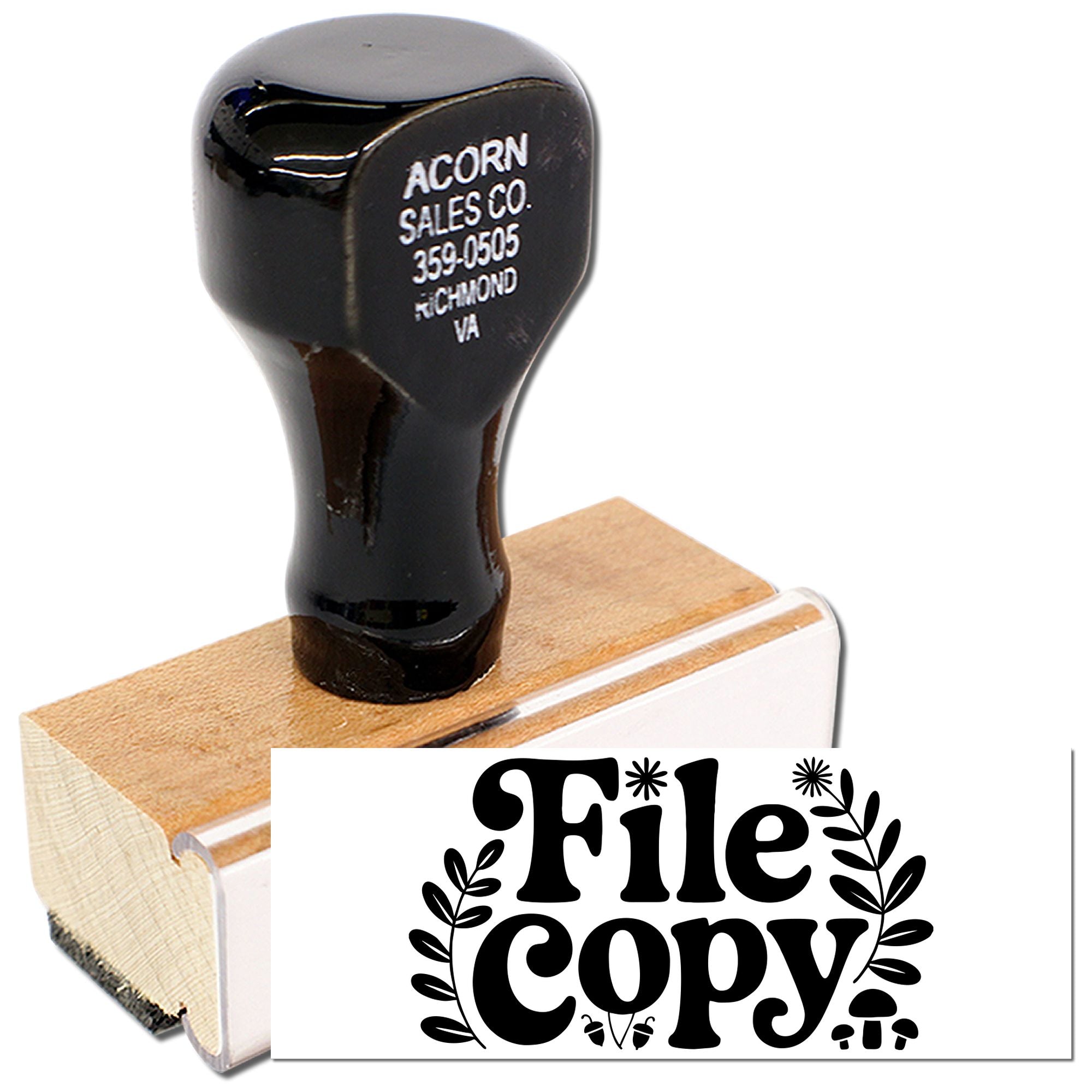 Custom File Copy rubber stamp with wooden handle for office document marking and record keeping.