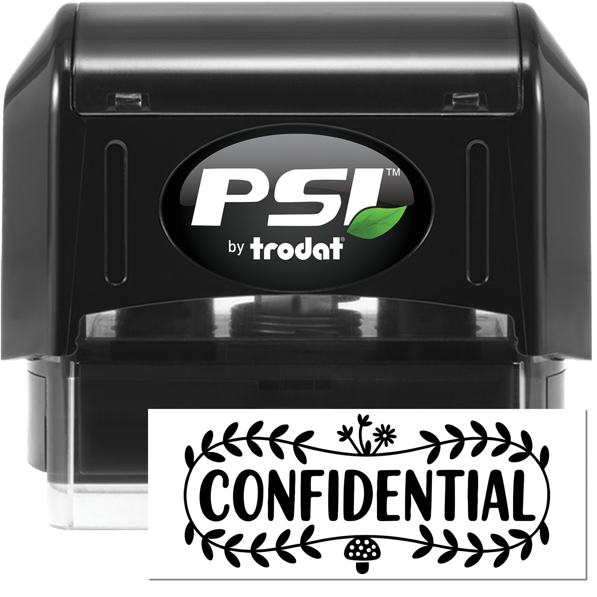 PSI by Trodat self-inking rubber stamp with Confidential imprint for office document privacy and secure file marking.