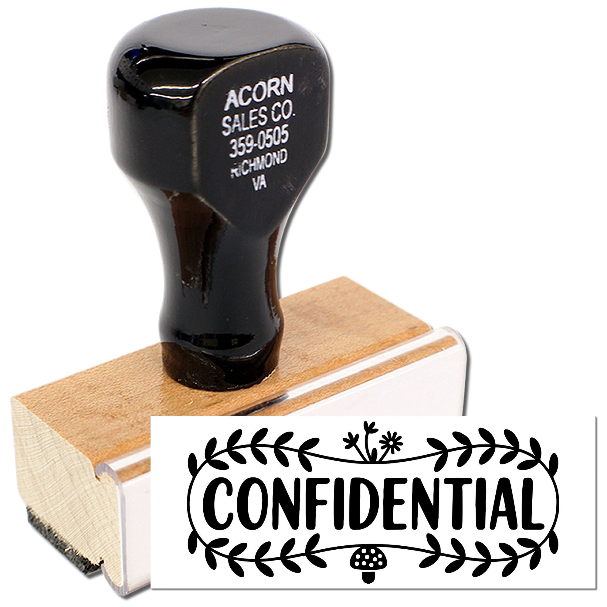 Custom rubber stamp with floral Confidential imprint for office files, documents, and privacy marking