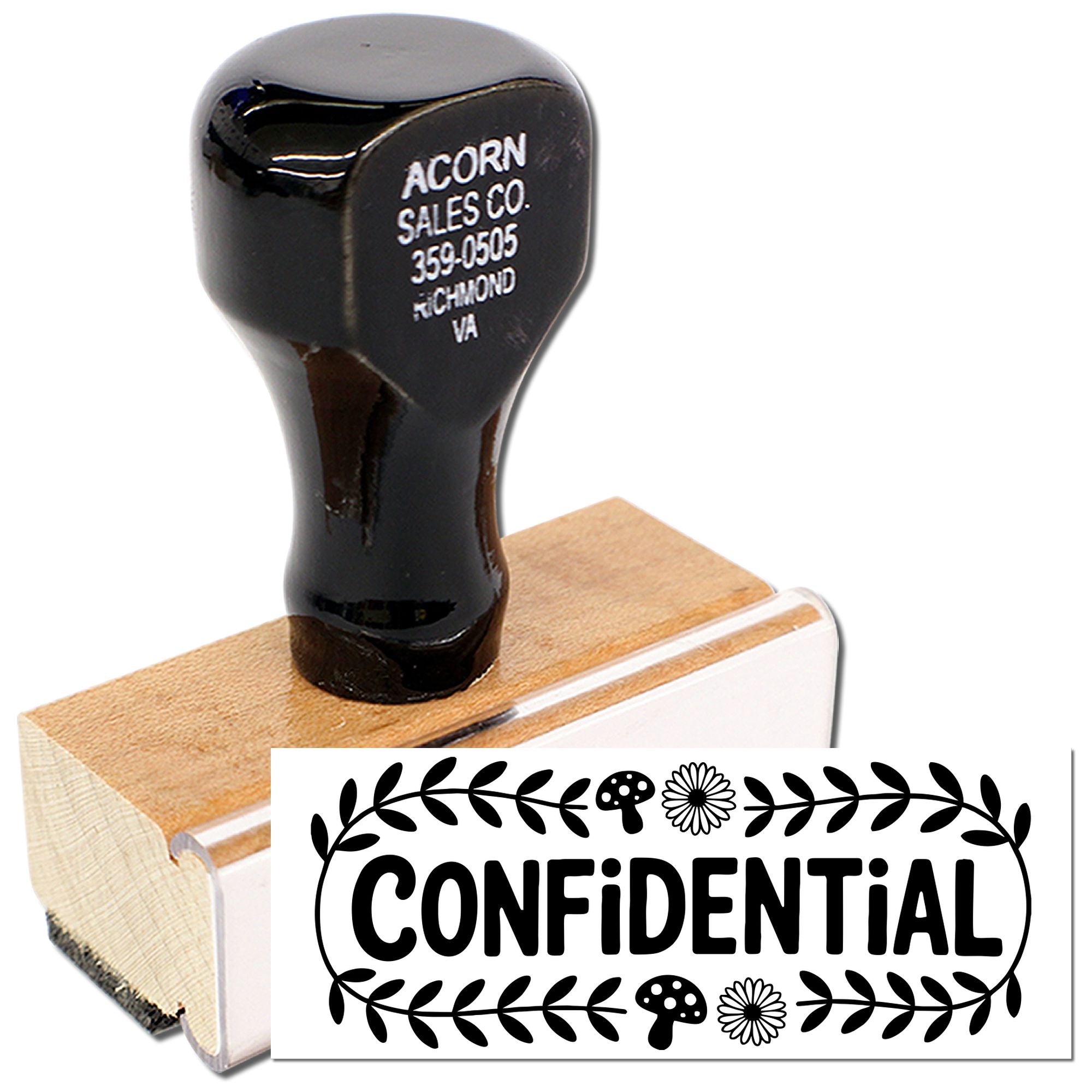 Confidential rubber stamp with decorative floral border for office documents, secure files, and mail labeling.