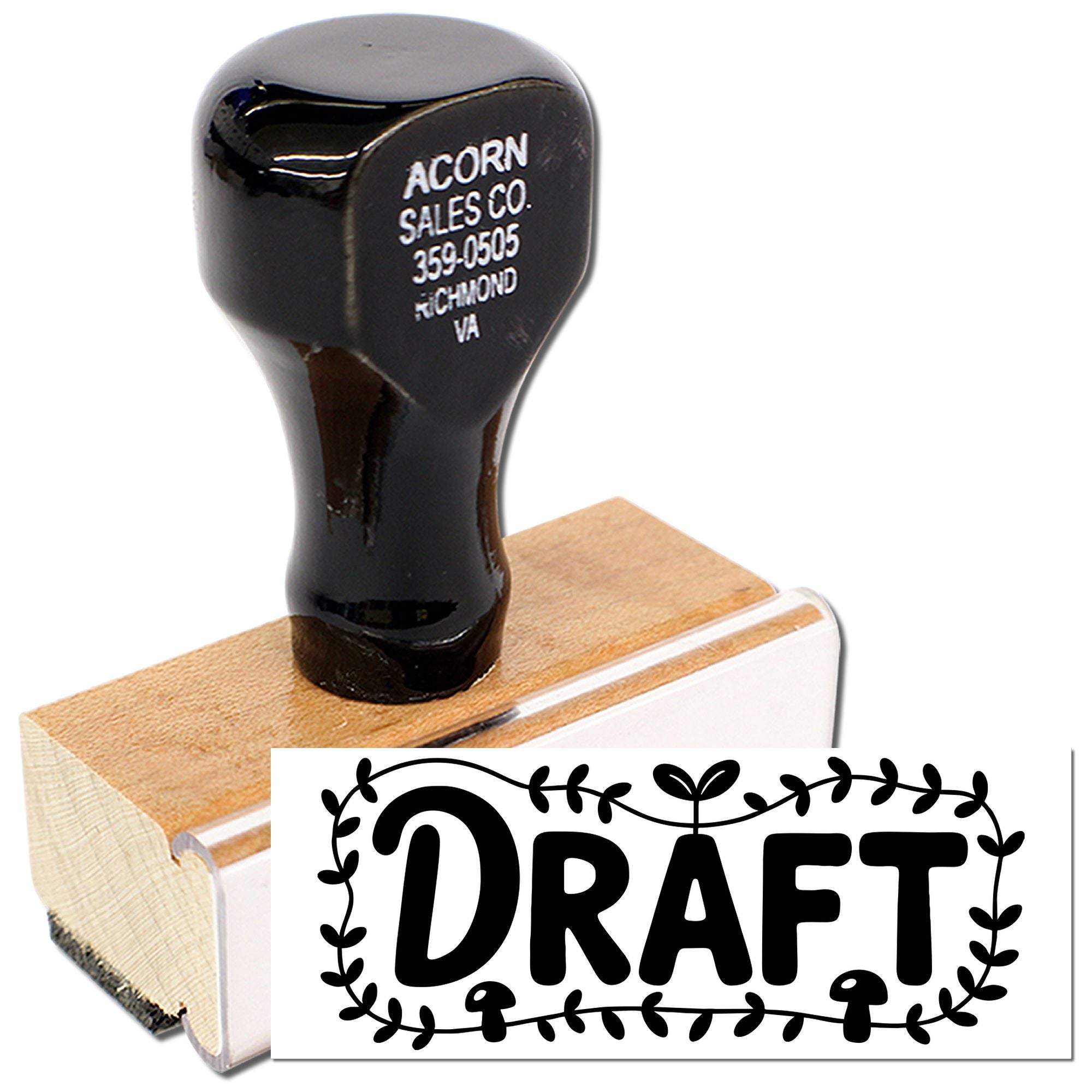 Custom wood rubber stamp with decorative DRAFT design for marking office documents
