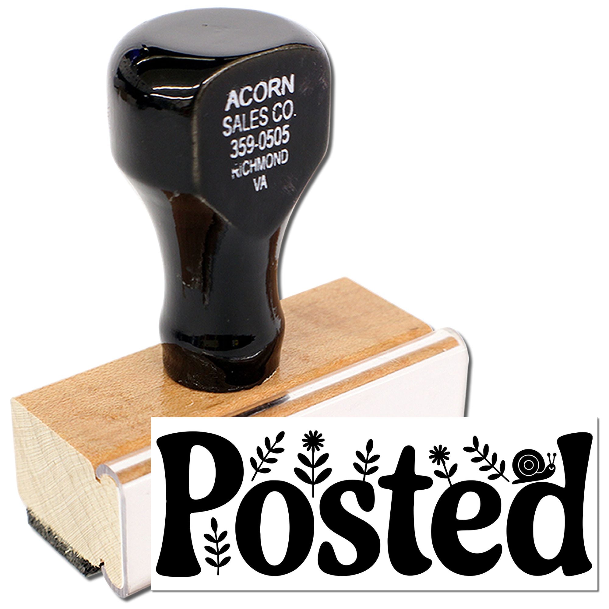 Custom rubber stamp with Posted lettering for mailing envelopes, paper crafts, and handmade stationery.