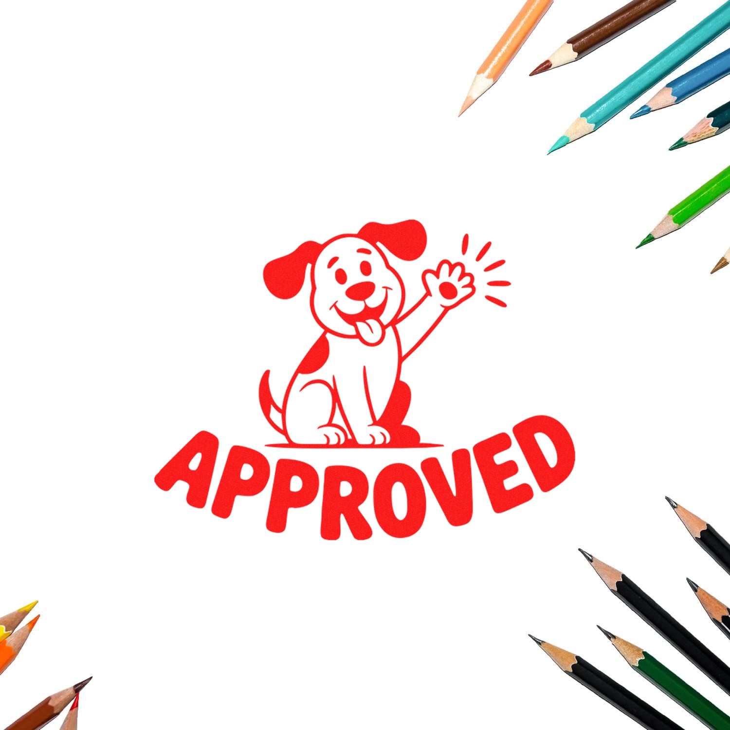 Approved rubber stamp with playful dog icon, ideal for marking documents, crafts, and school papers.