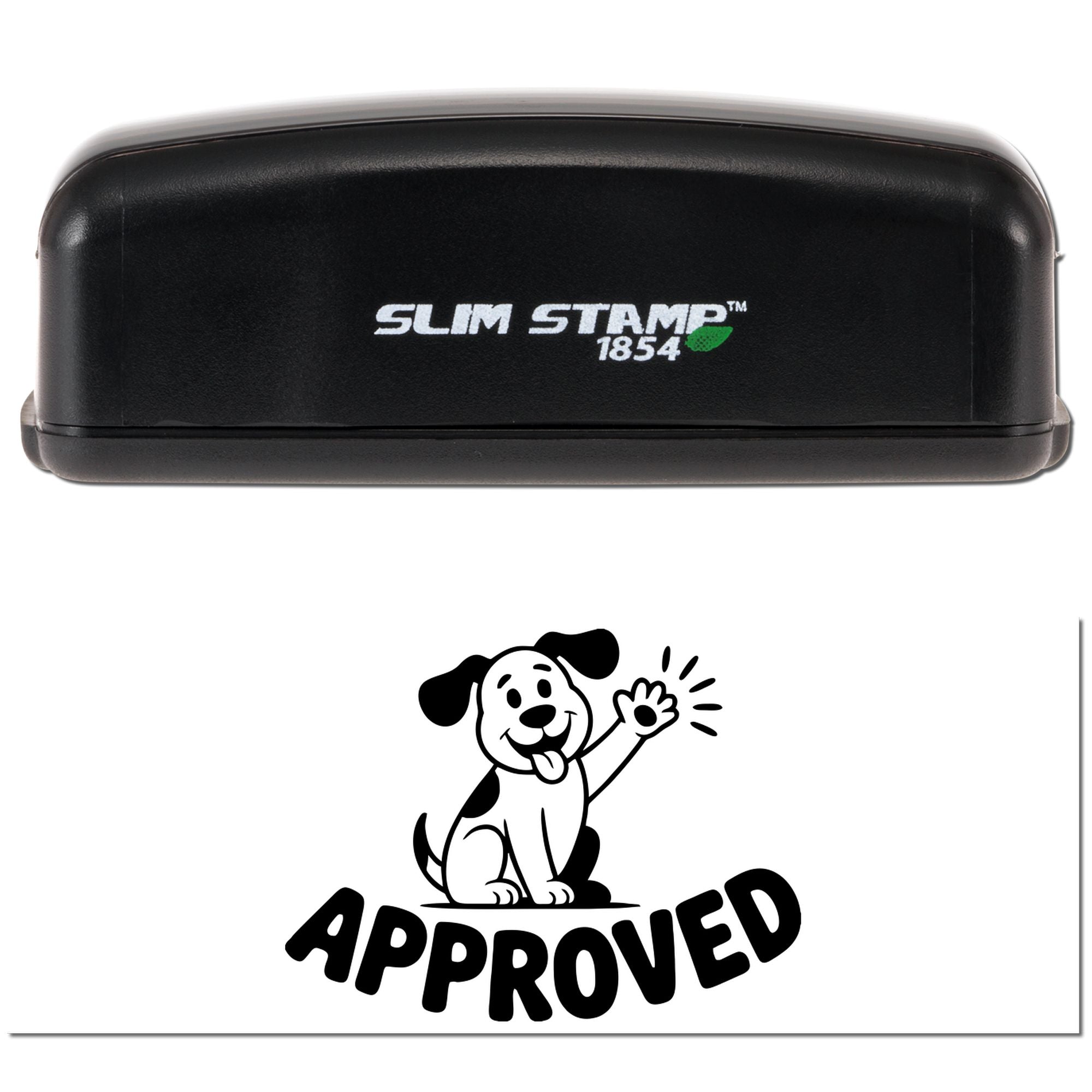 Slim Stamp 1854 self-inking rubber stamp with dog approved imprint for office use