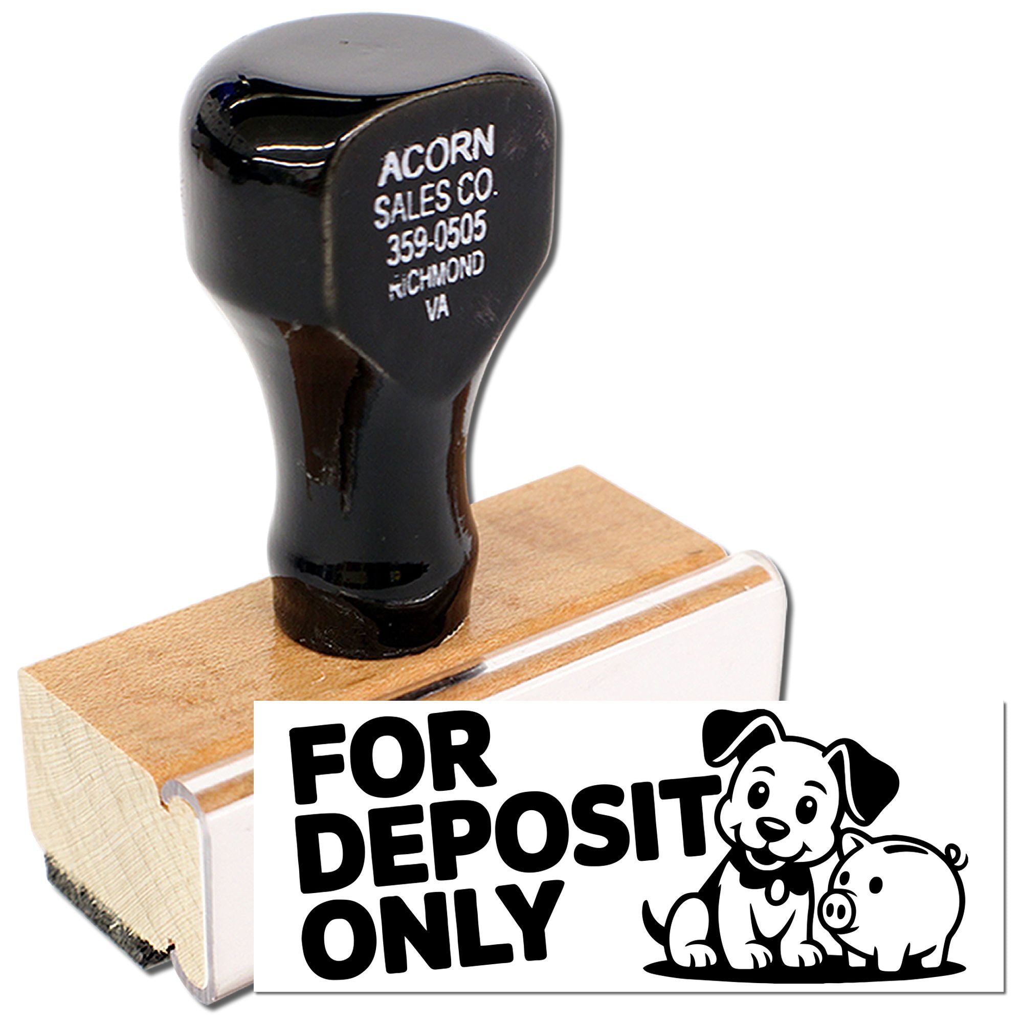 For Deposit Only rubber stamp with custom bank imprint for check endorsement and secure business deposits.