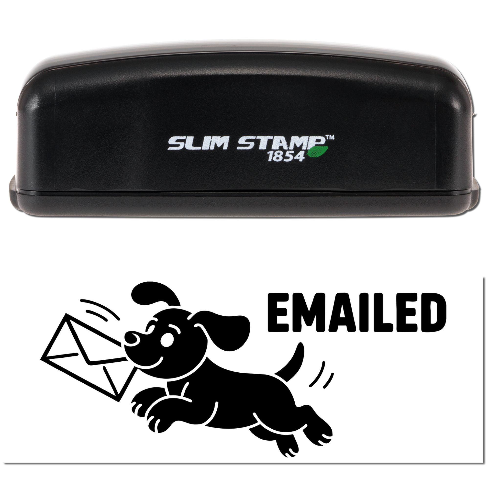 Slim Stamp 1854 self-inking rubber stamp with Emailed dog and envelope design for office mail processing
