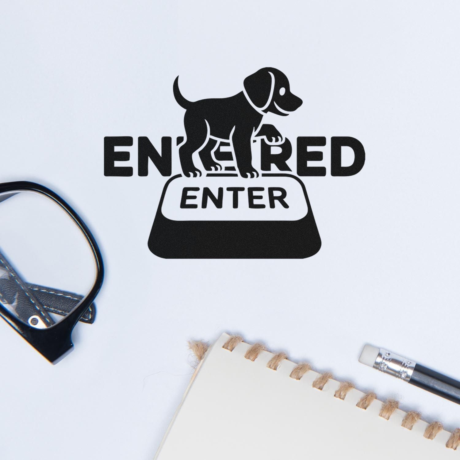 Custom dog-themed rubber stamp design with Entered text, ideal for office use, crafts, or playful business marking.