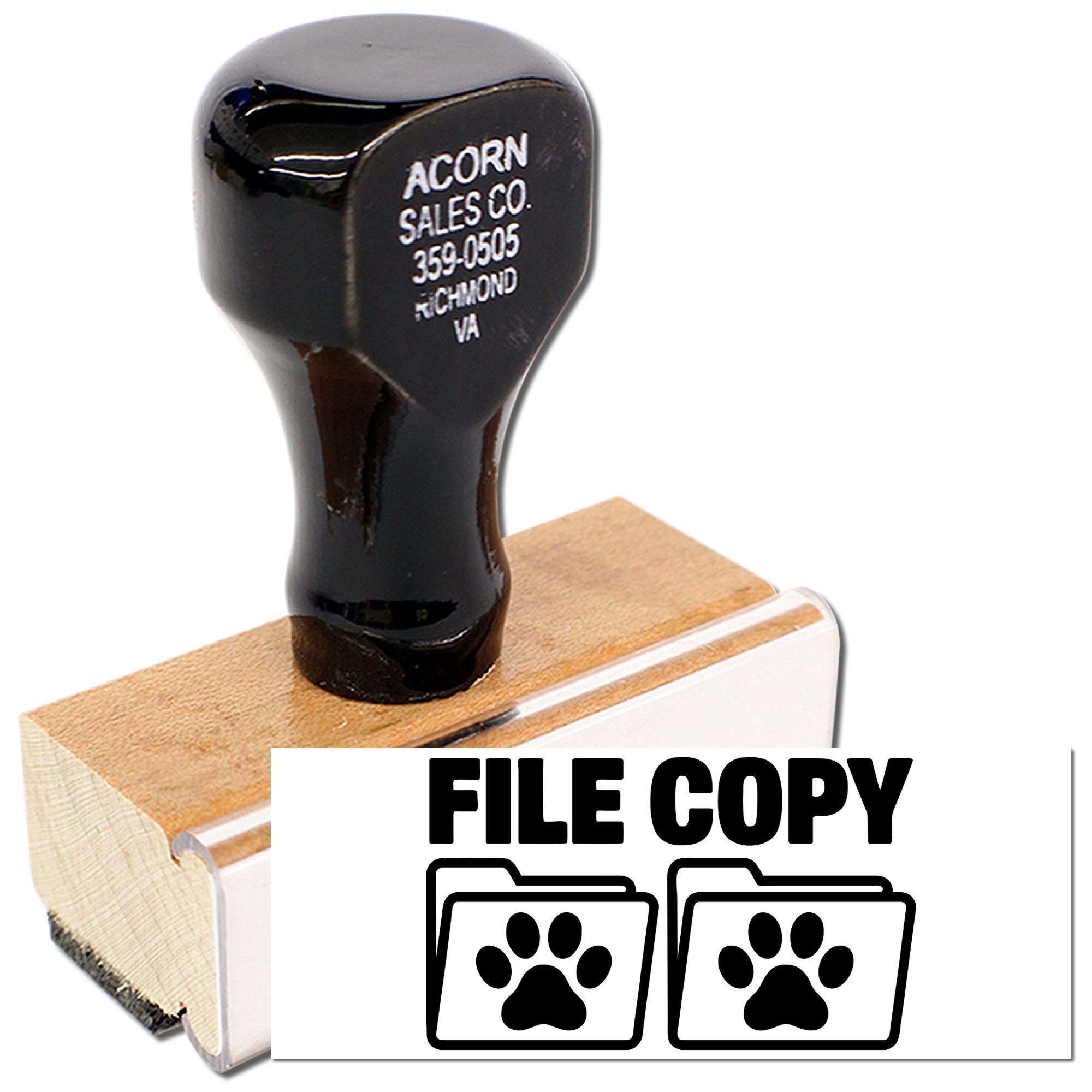 Custom file copy rubber stamp with paw print folder icons for office document labeling and record keeping.