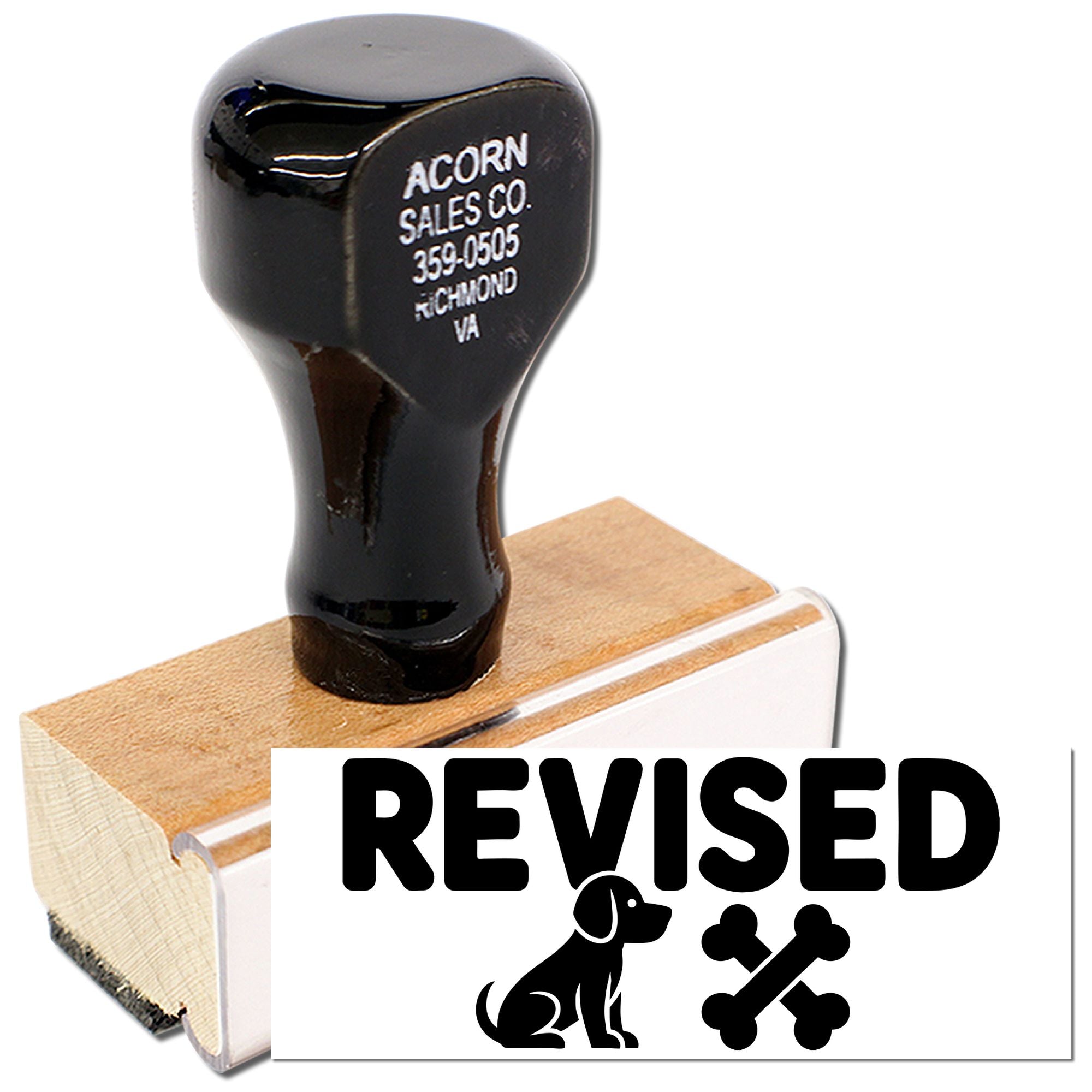Revised rubber stamp with dog and bone icon for pet-related paperwork and document approval