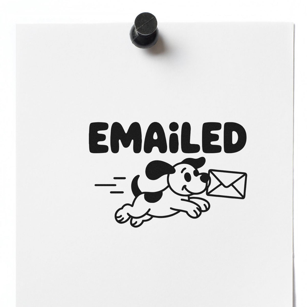 Rubber stamp impression reading Emailed with running dog and envelope, ideal for office mail processing and correspondence tracking.