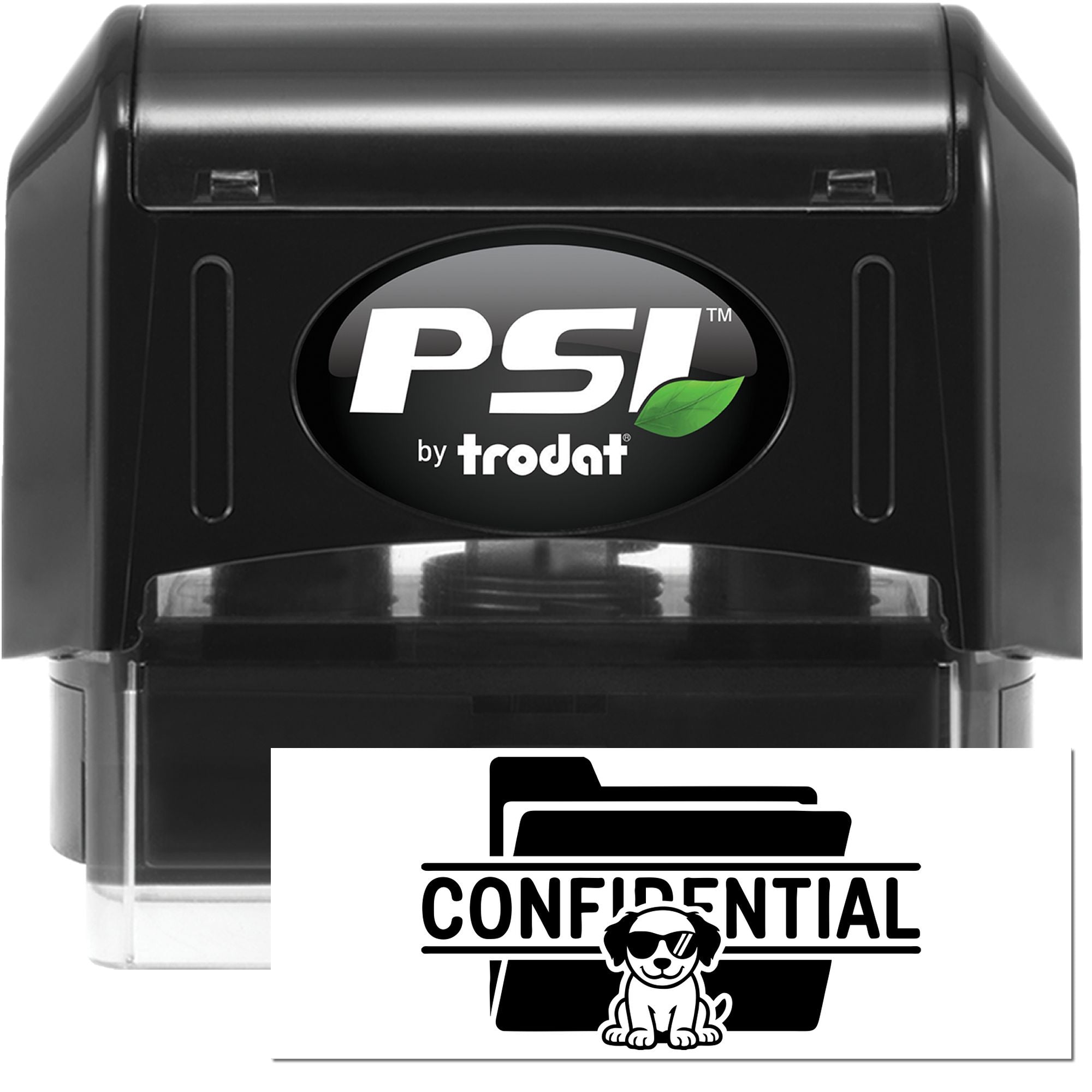 PSI by Trodat self-inking rubber stamp with confidential folder imprint for office document security.
