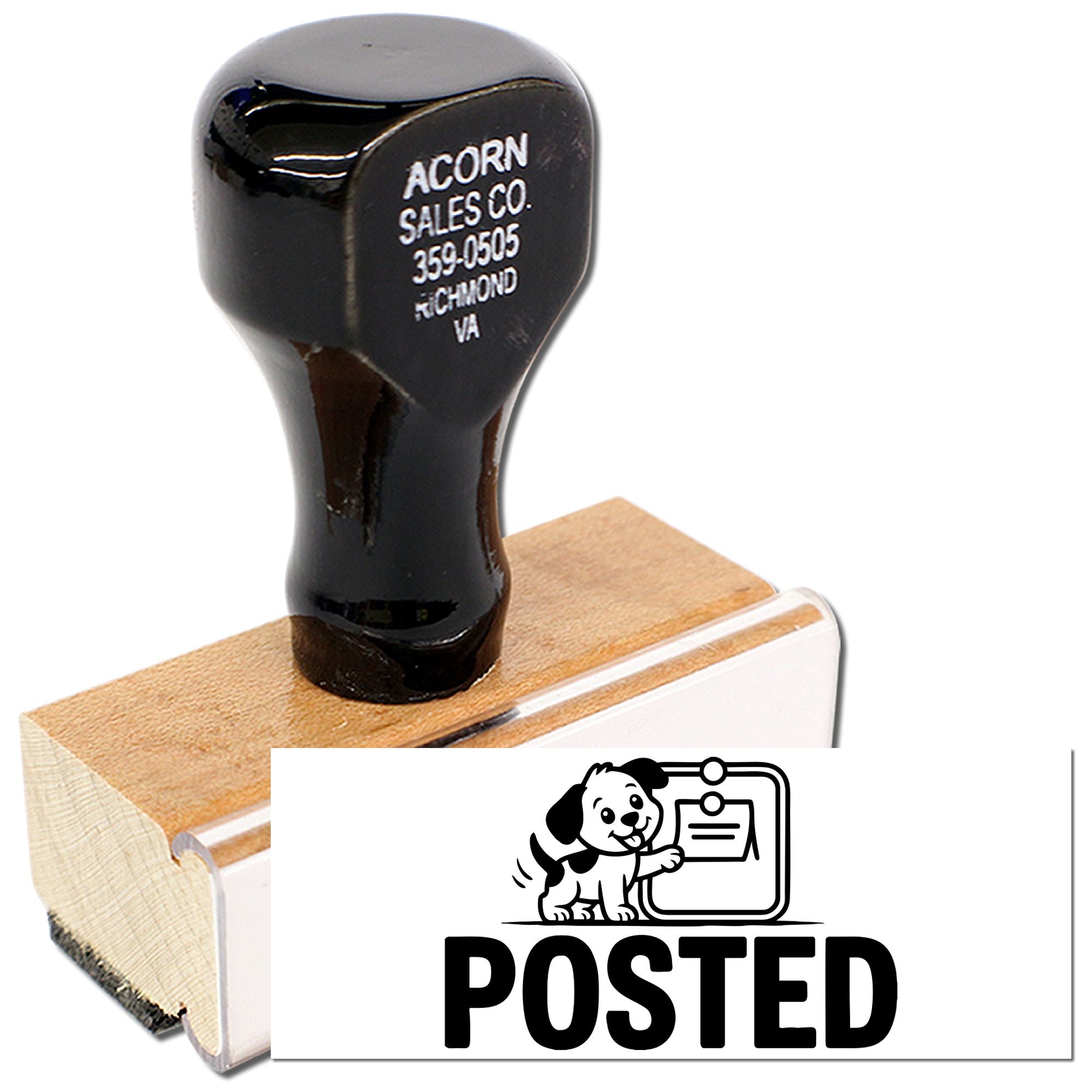 Custom rubber stamp with POSTED imprint, ideal for office mail, approval, and shipping document marking.