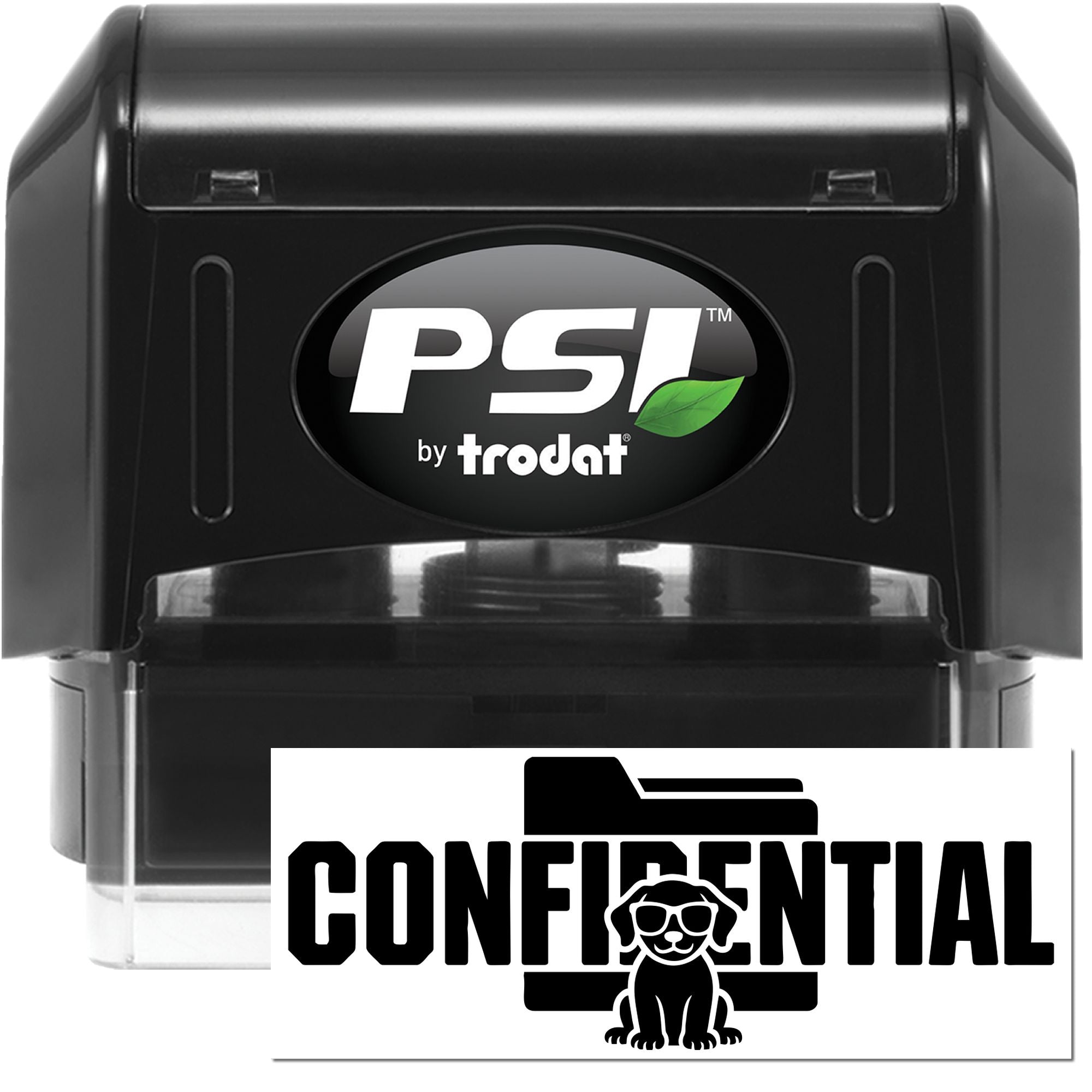 PSI by Trodat self-inking rubber stamp with custom confidential imprint for office document marking.