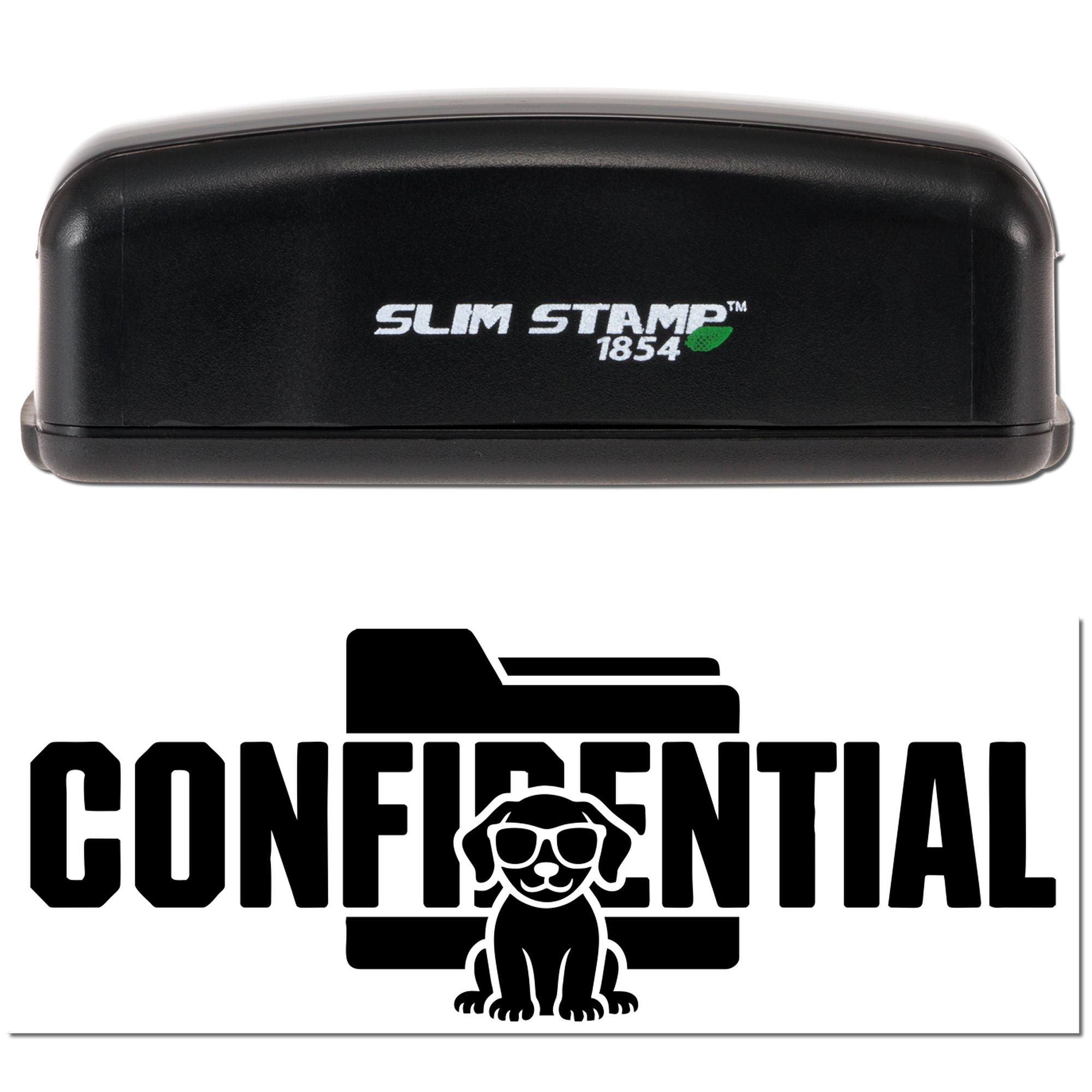 Slim Stamp 1854 self-inking rubber stamp with CONFIDENTIAL dog logo imprint for custom document marking.