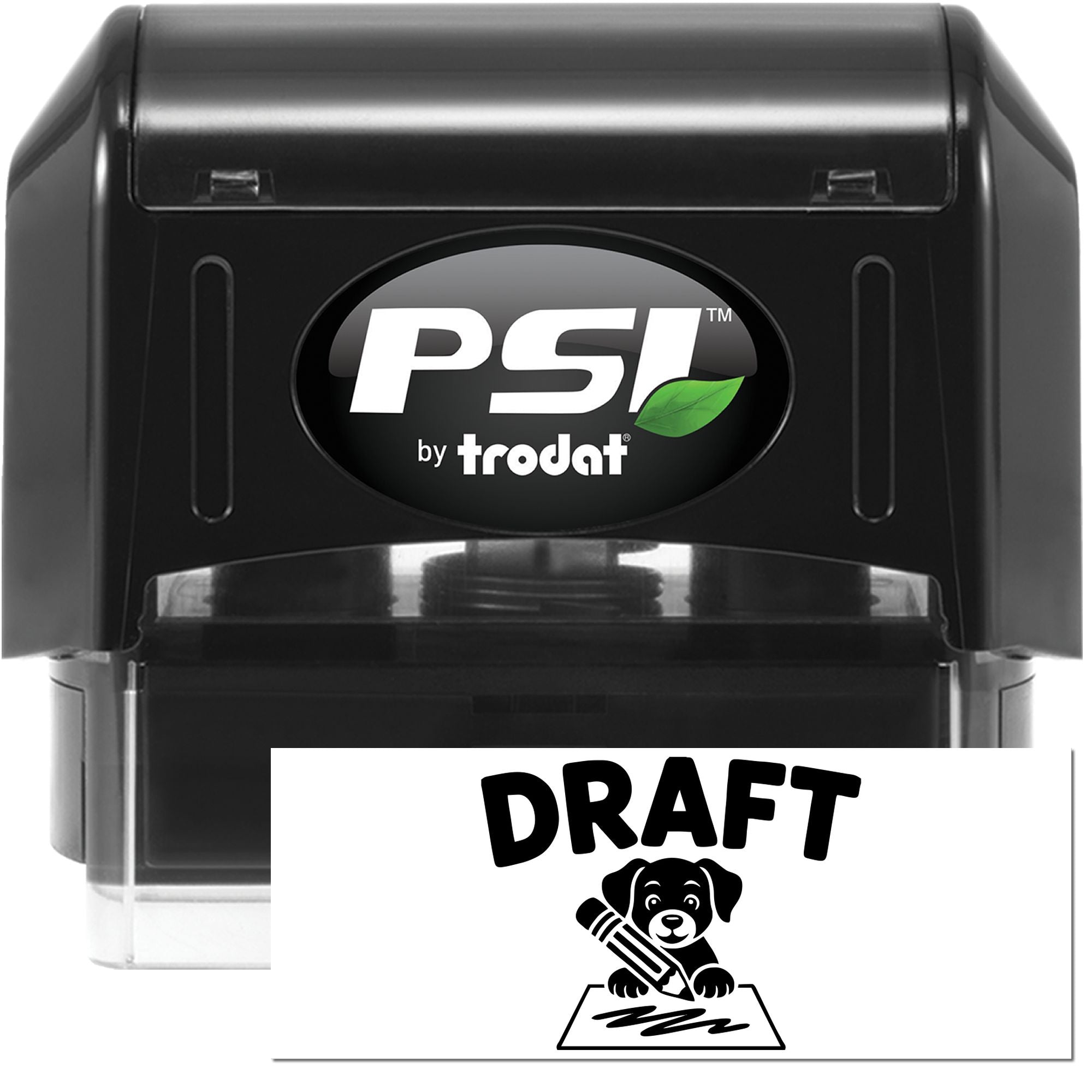PSI by Trodat self-inking rubber stamp with DRAFT imprint for document review and office filing