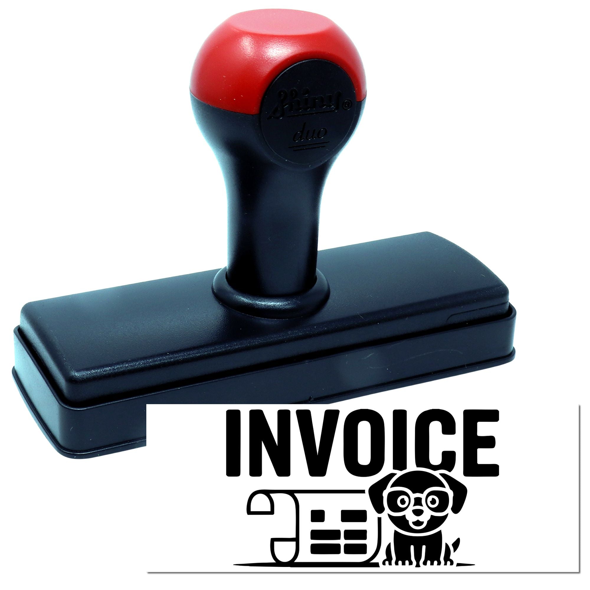 Custom self-inking invoice rubber stamp with dog logo for business accounting and document marking