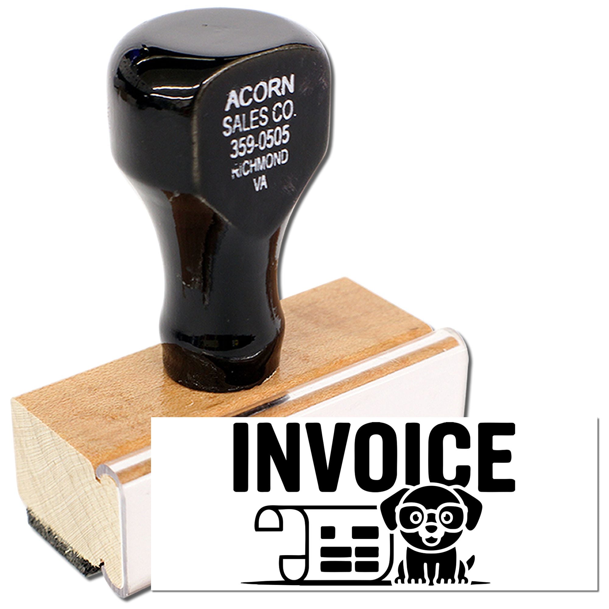 Custom invoice rubber stamp with dog logo for business billing and office paperwork