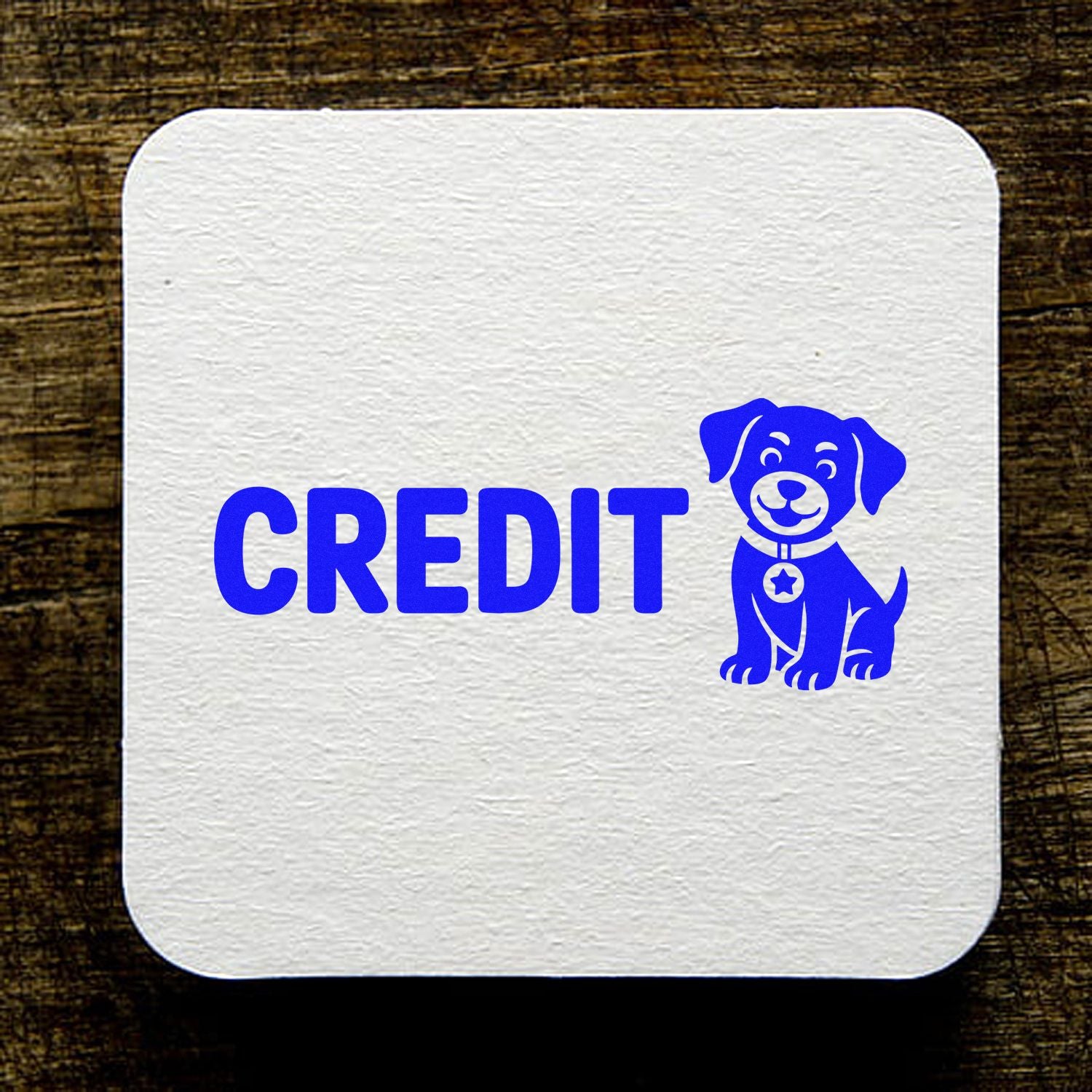 Credit rubber stamp design with dog icon for pet business invoices, approvals, or reward cards.
