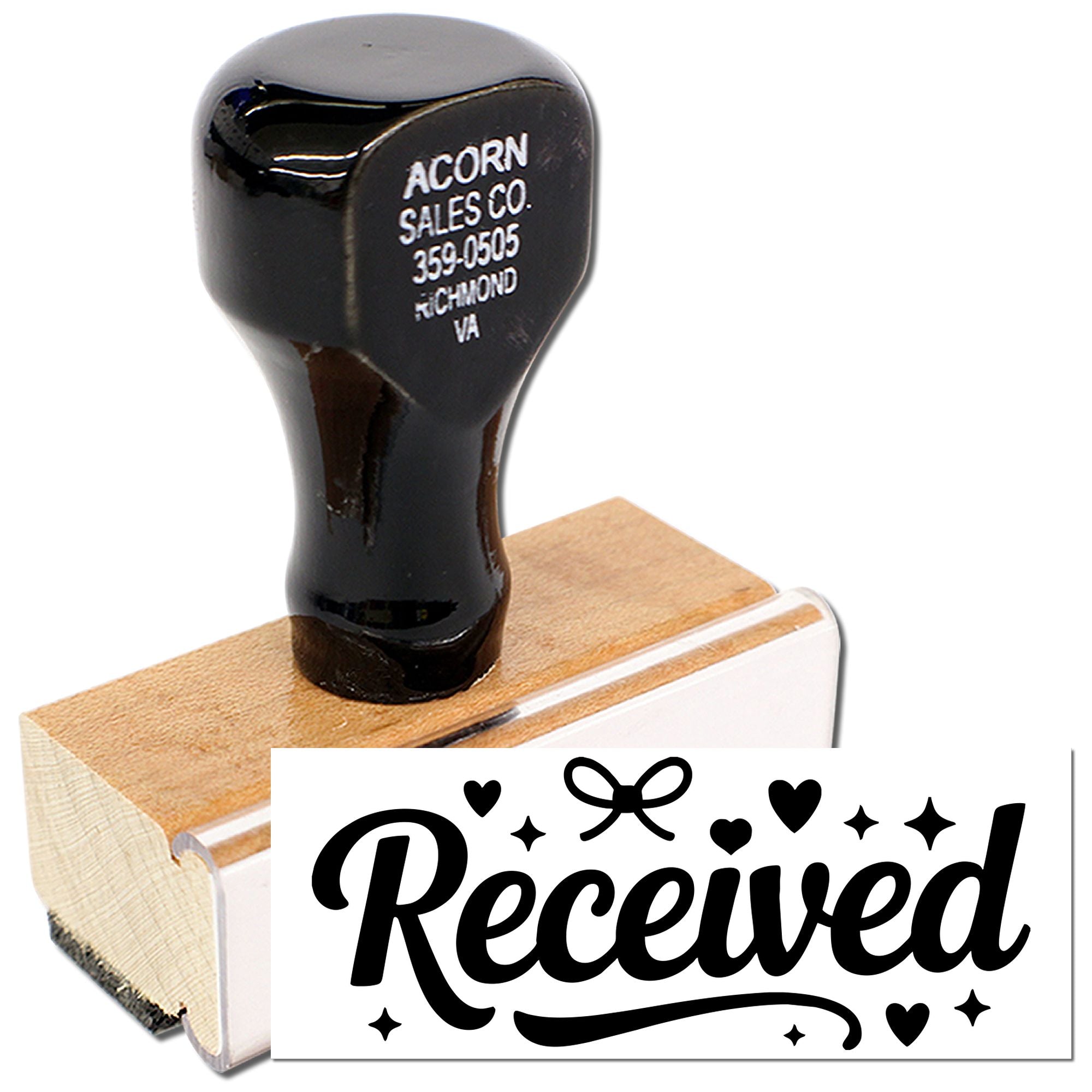 Custom business rubber stamp with "Received" imprint and Acorn Sales Co. address, Richmond VA.