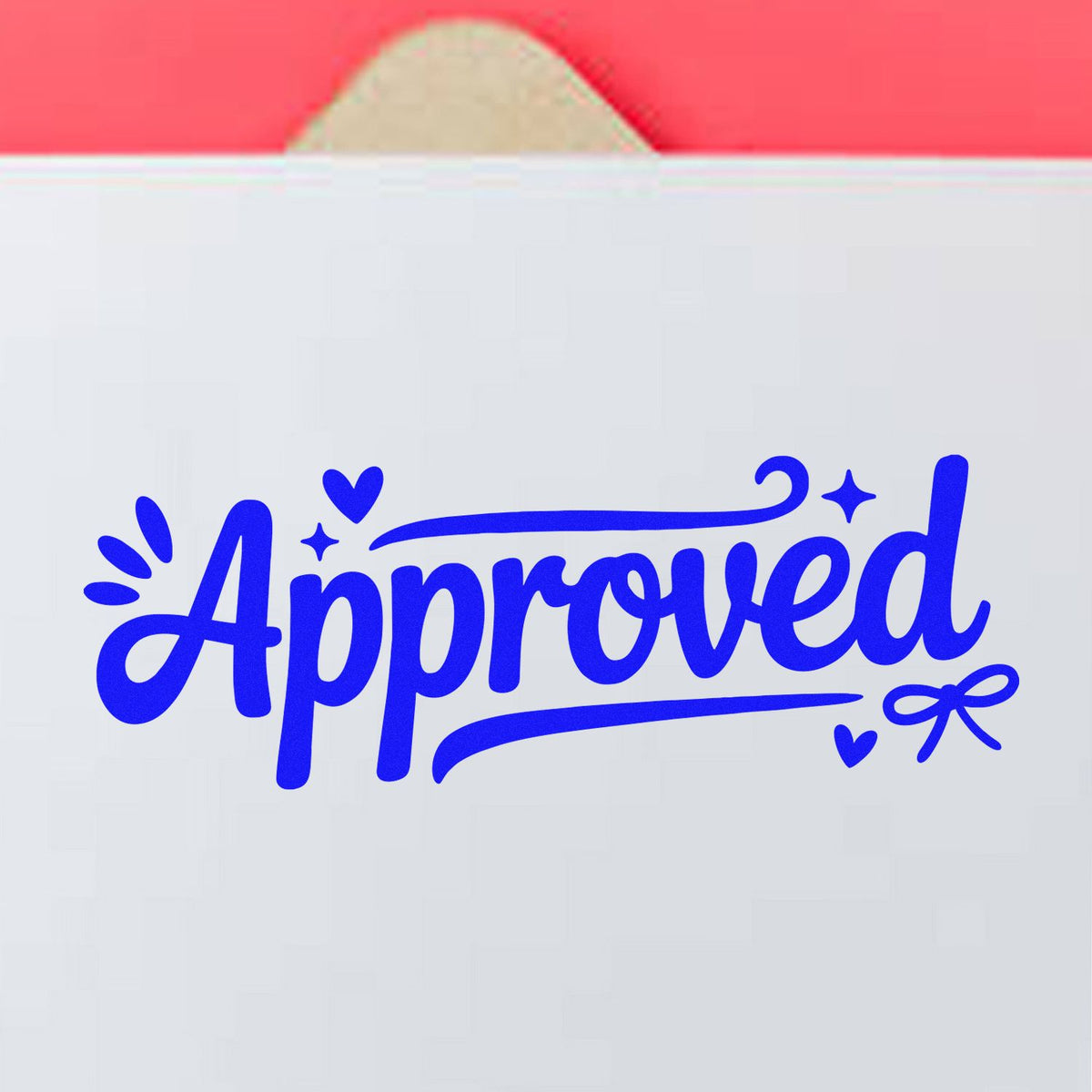 Blue Approved rubber stamp design with decorative hearts for document approval, packaging, and office use