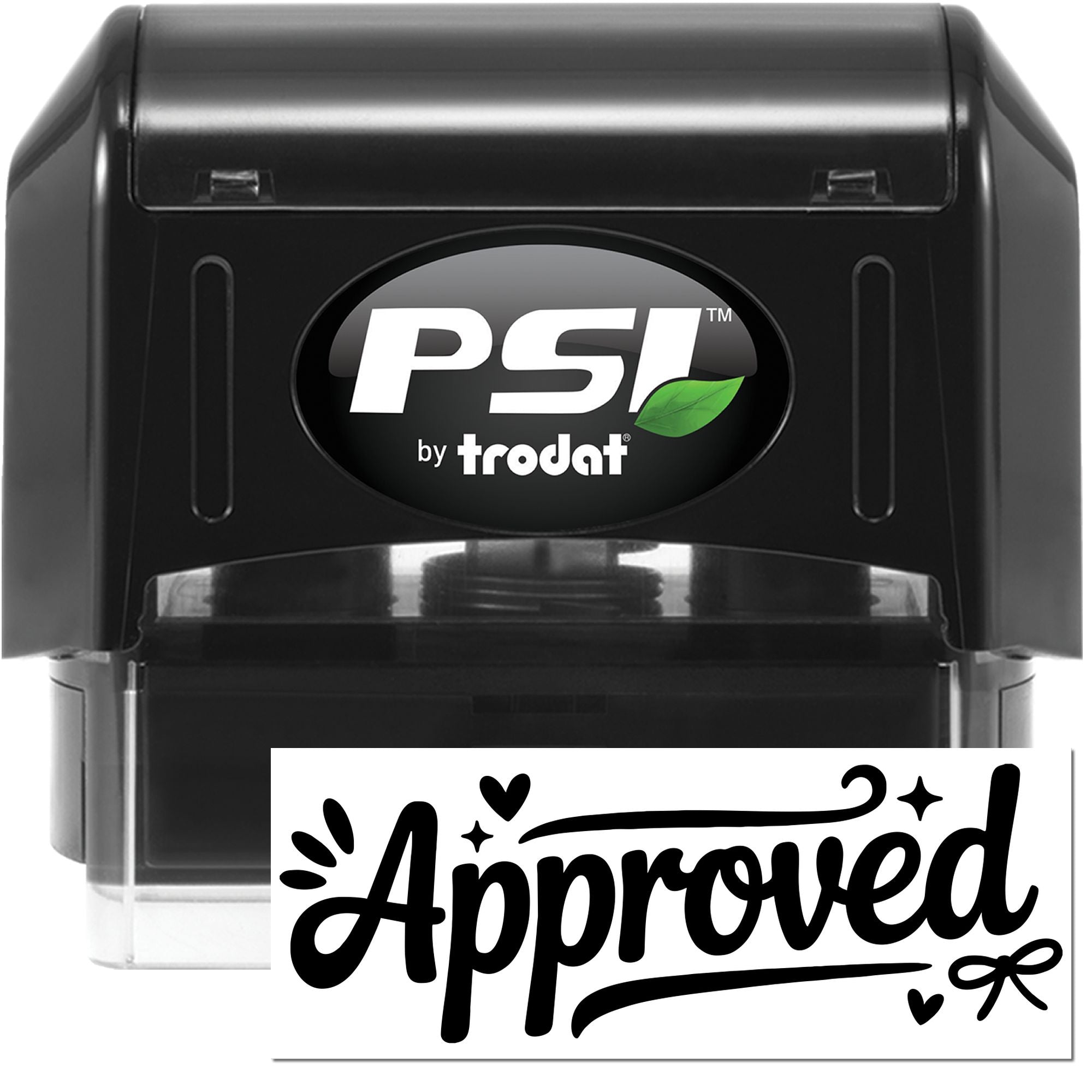 PSI by Trodat self-inking rubber stamp with Approved imprint for office document approval and records processing