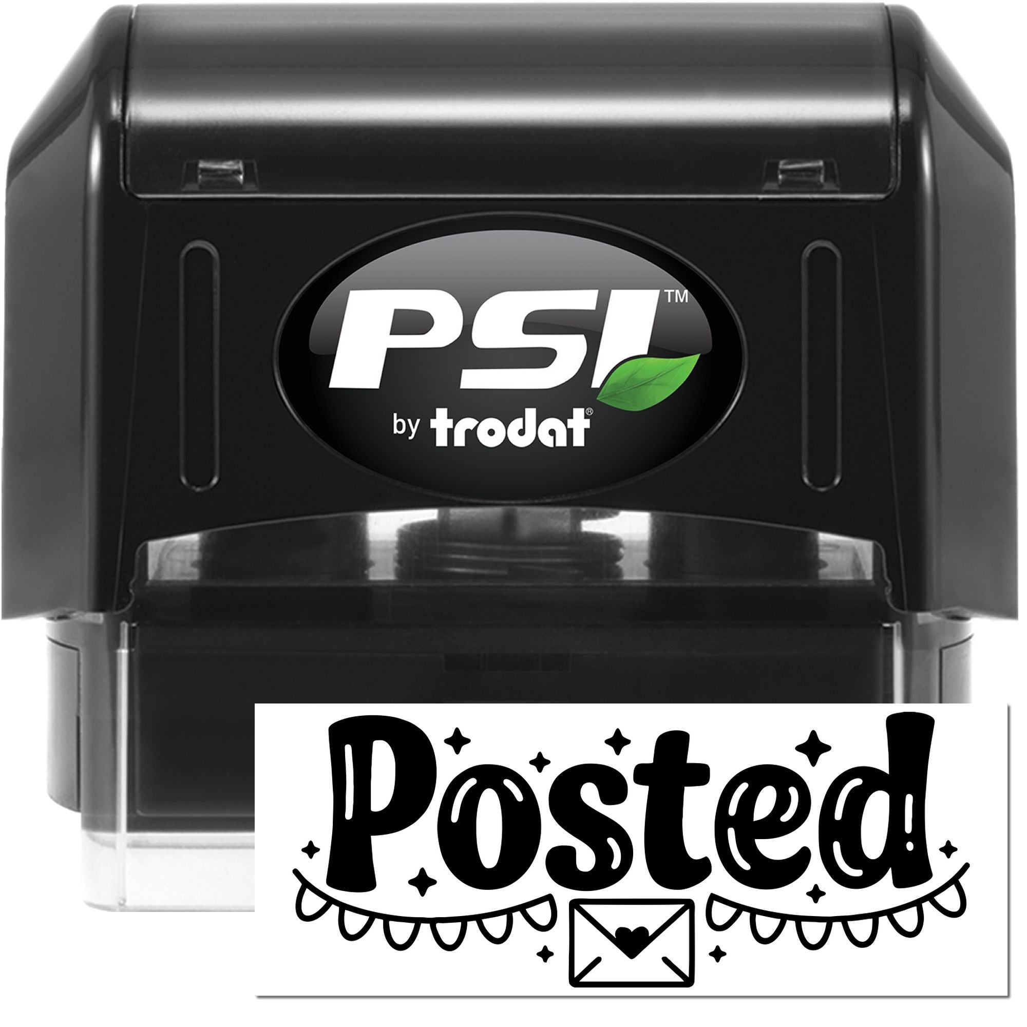 PSI by Trodat self-inking rubber stamp with decorative Posted impression for mailing and office use.