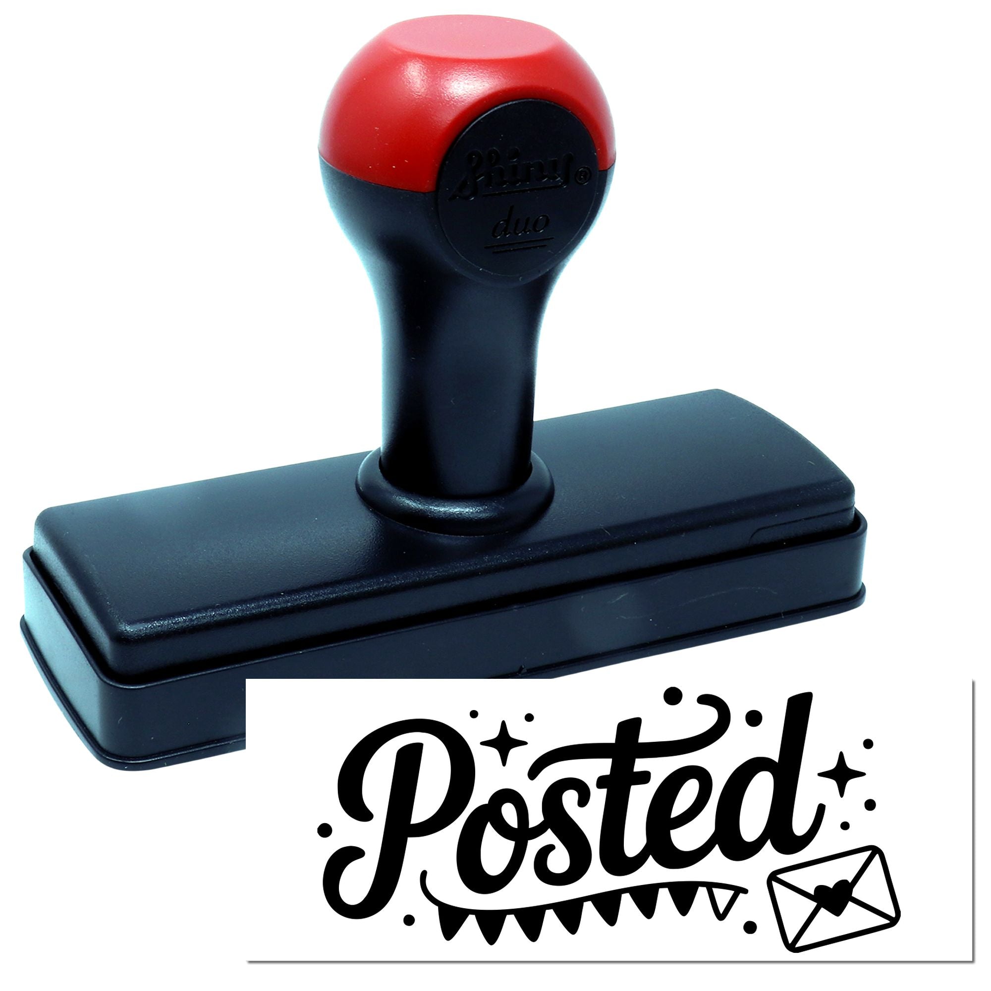 Self-inking rubber stamp with Posted design for office mail, packaging, and document processing.