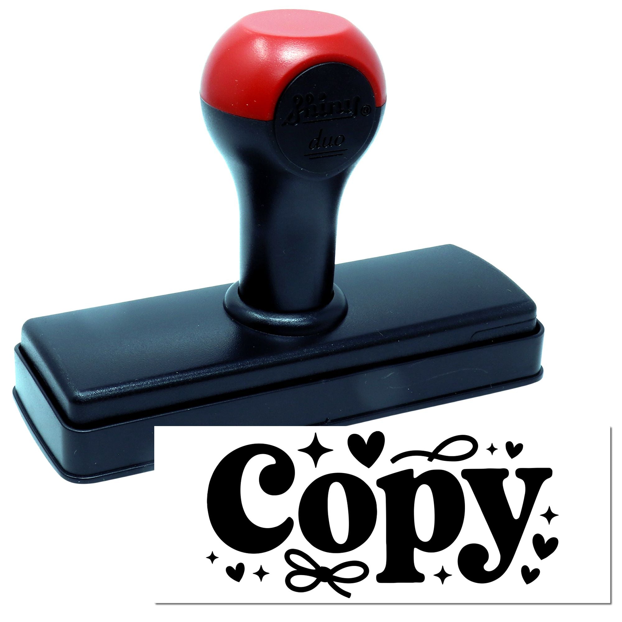 Self-inking rubber stamp with Copy imprint for marking duplicate documents and office files.