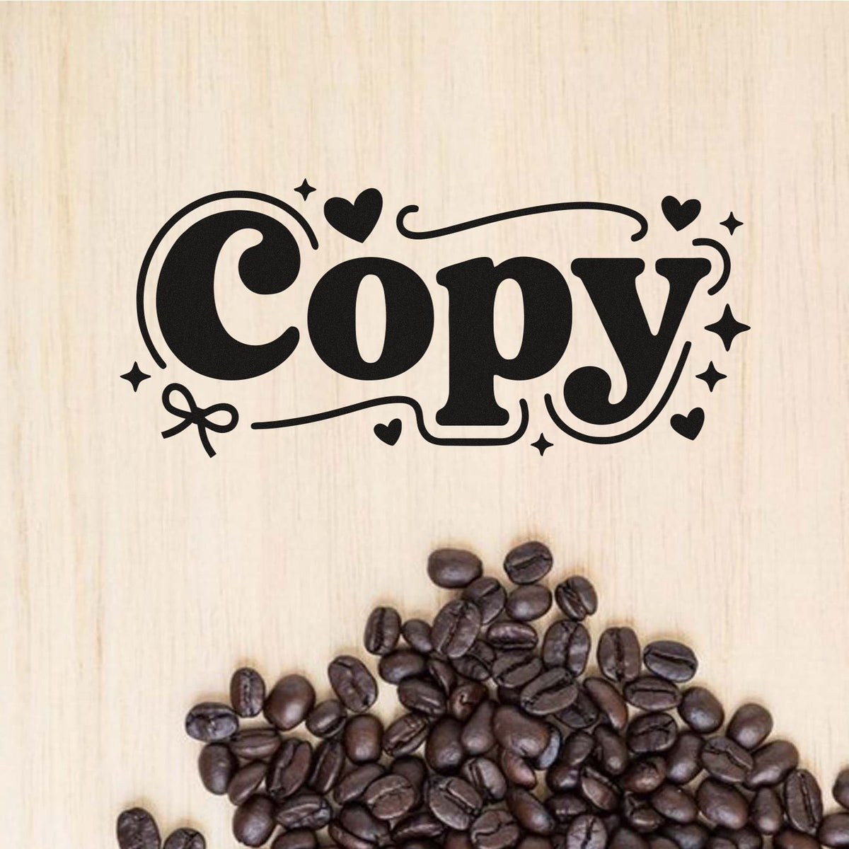 Decorative Copy rubber stamp design with hearts and stars, perfect for custom craft stamping and coffee-themed packaging.