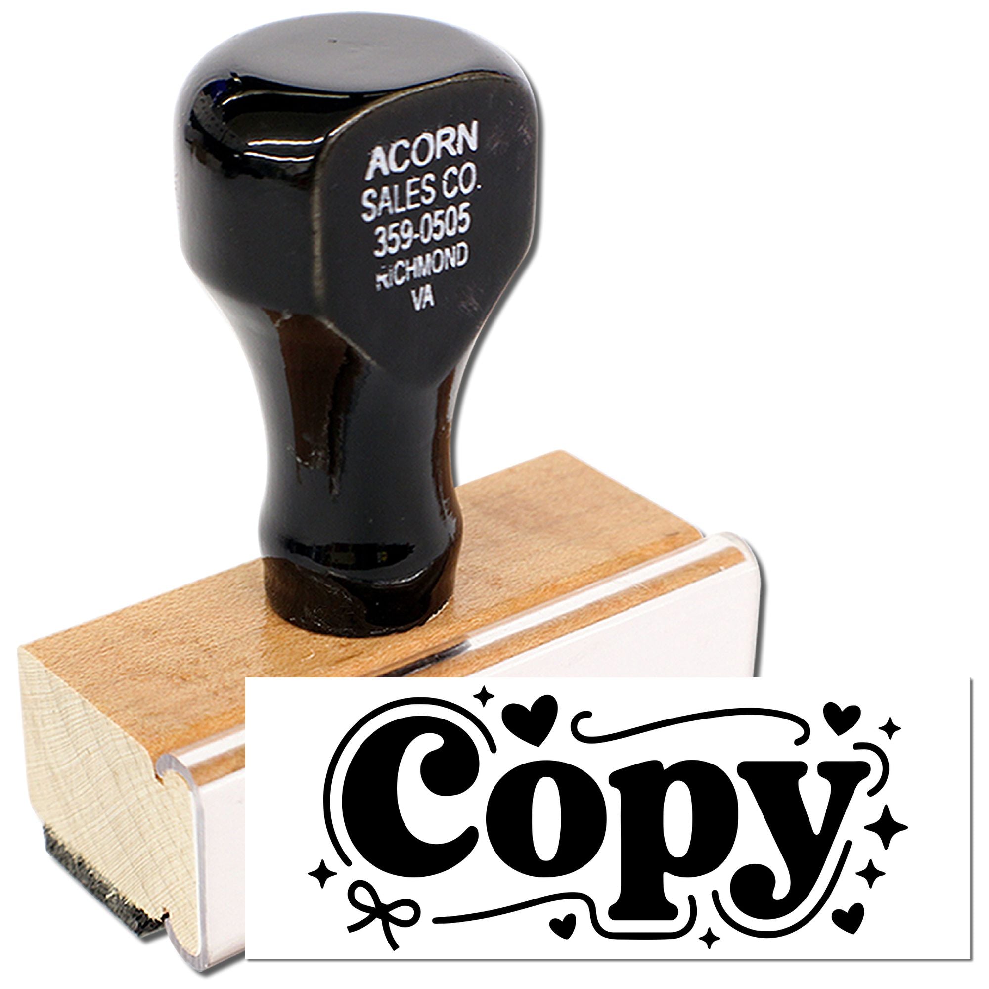 Decorative Copy rubber stamp with wooden handle for marking duplicates on documents, crafts, and office paperwork.