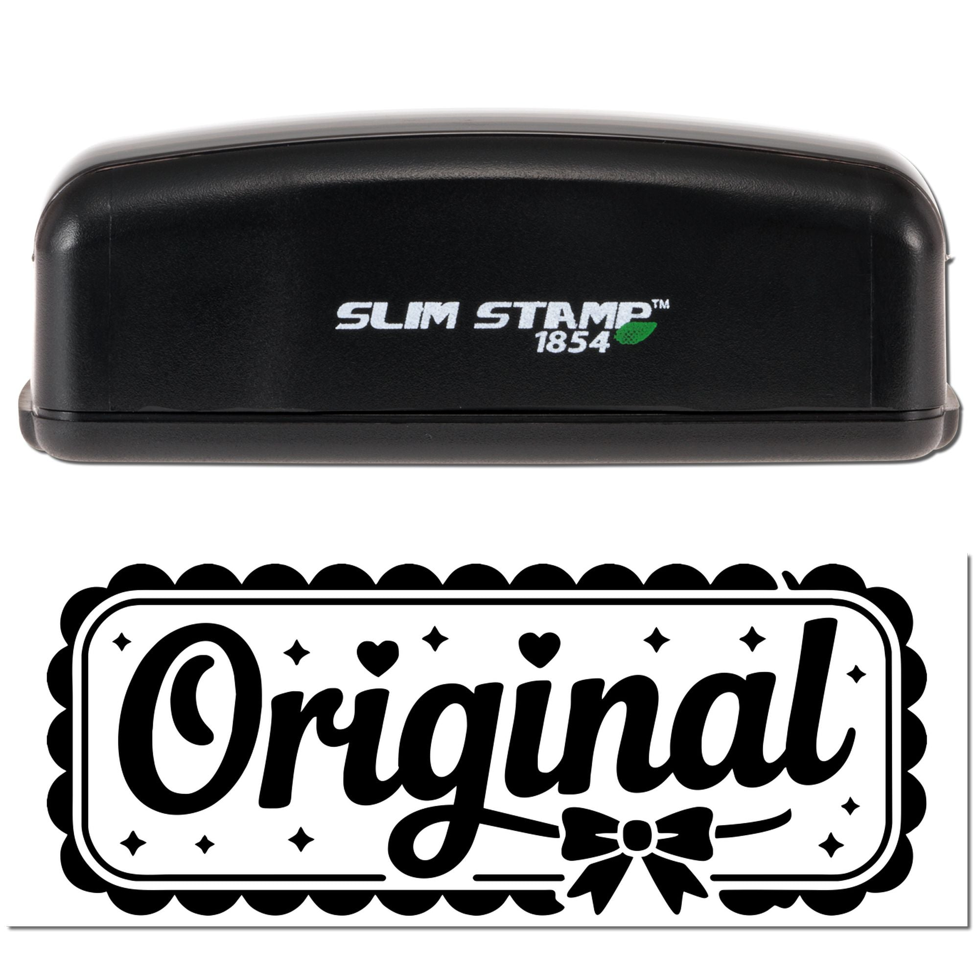 Slim Stamp 1854 rubber stamp with decorative Original impression for crafts, packaging, and custom branding.