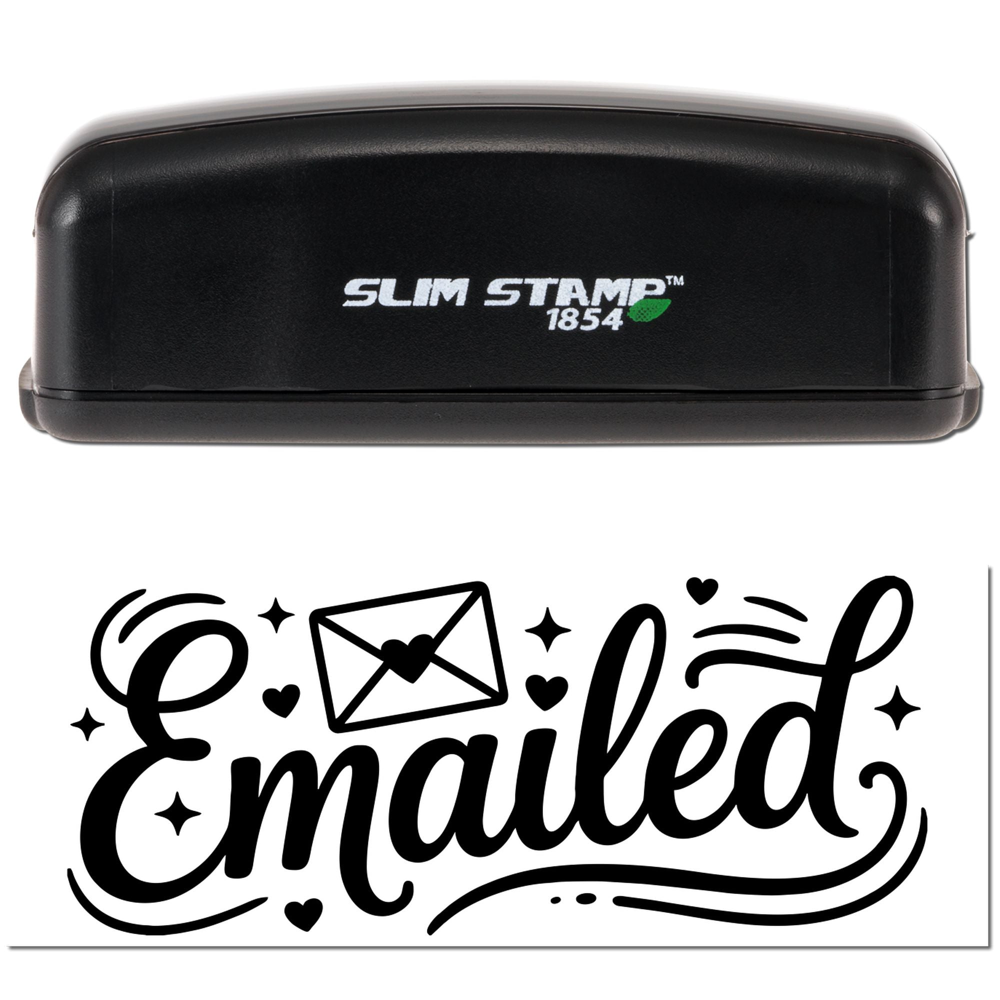 Slim Stamp 1854 rubber stamp with Emailed script and envelope icon for office mail tracking.